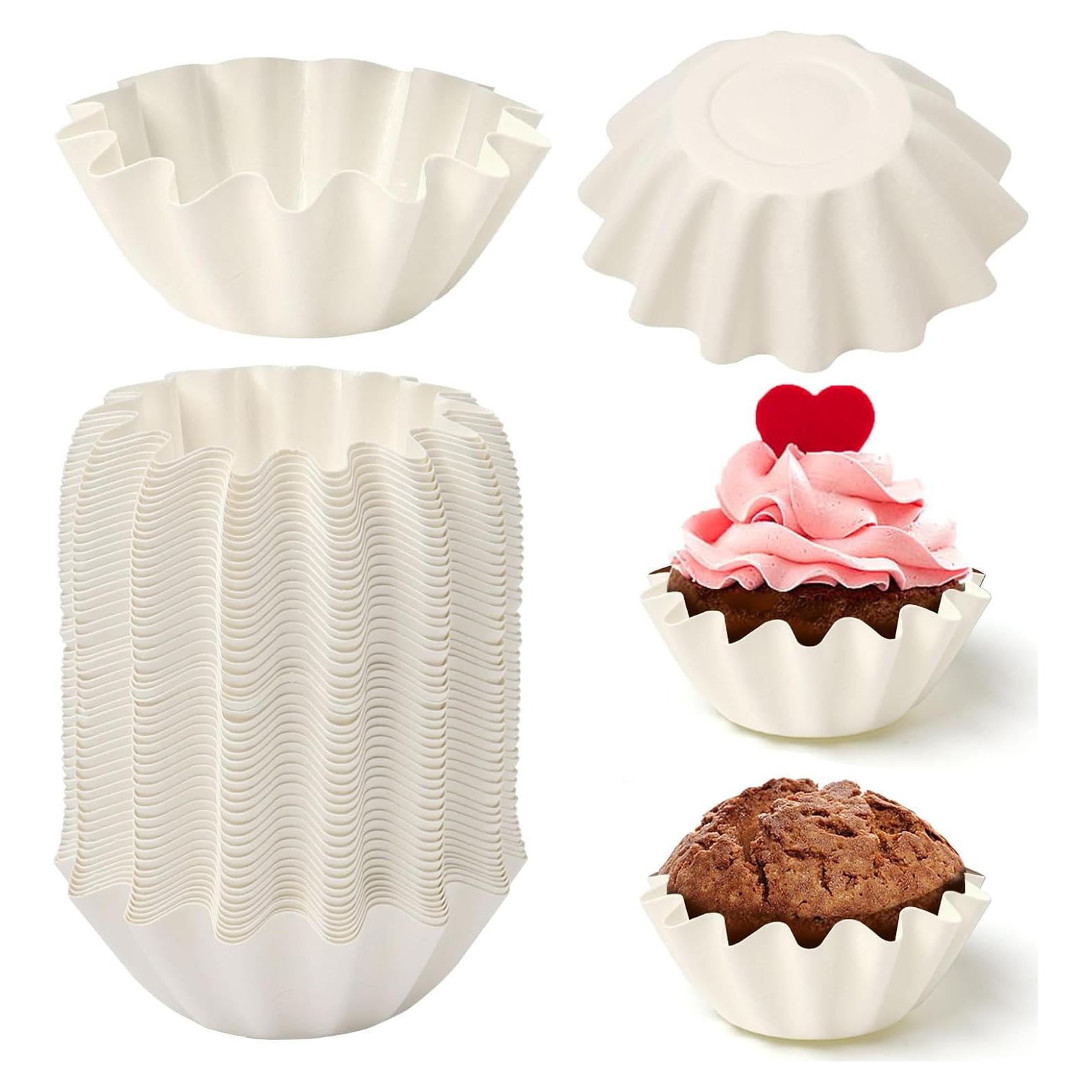 100 Forros de Cupcake Blancos HAPY SHOP con Bisel Desechables