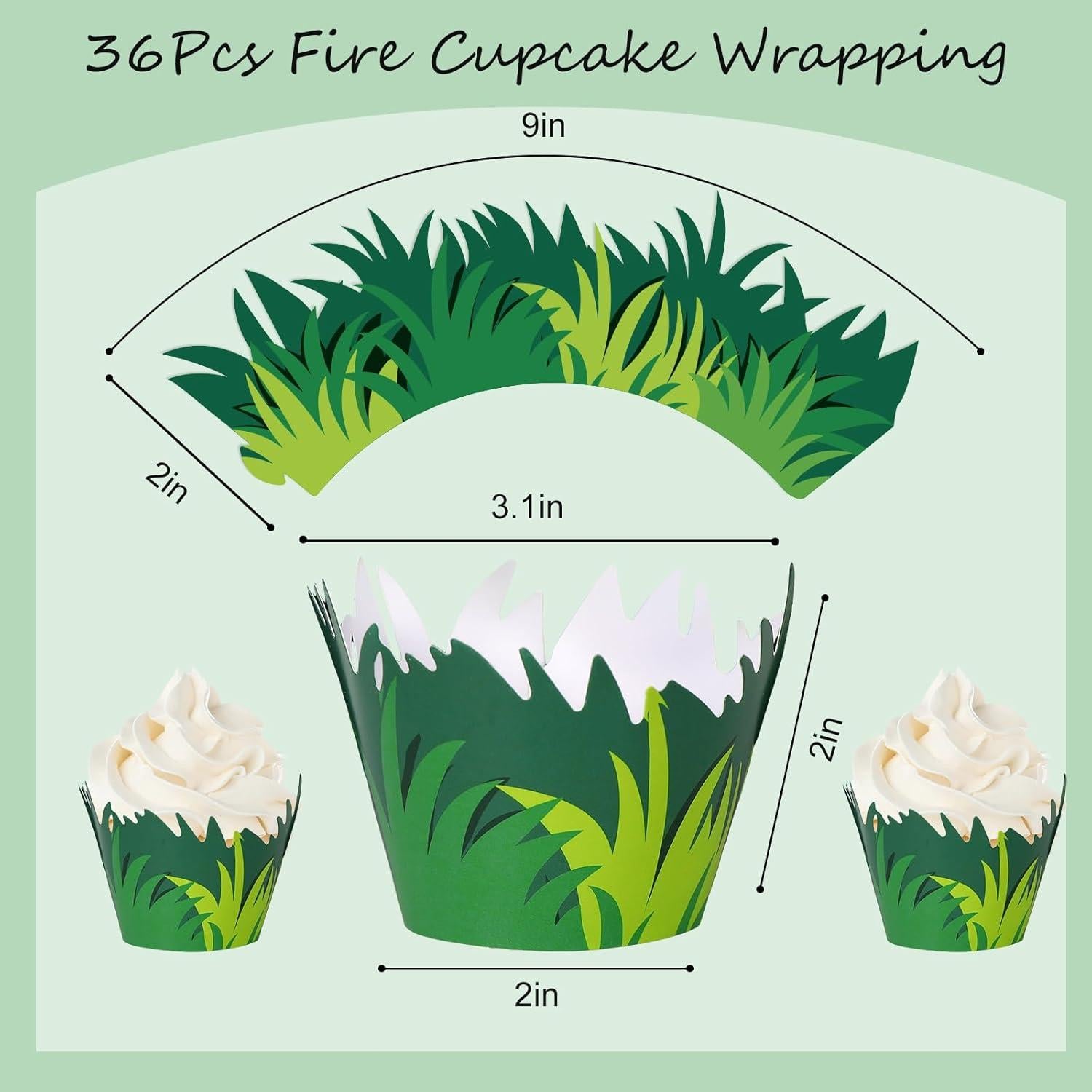 Whaline 36 Fundas de Cupcake Césped Verde Decorativas