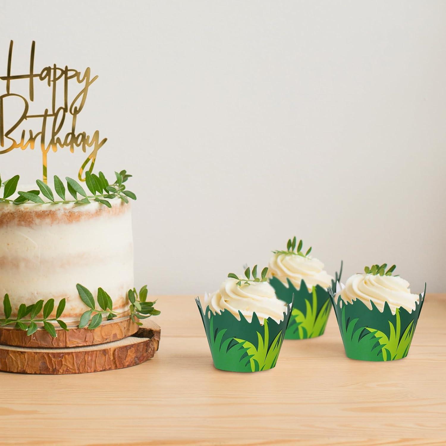 Whaline 36 Fundas de Cupcake Césped Verde Decorativas