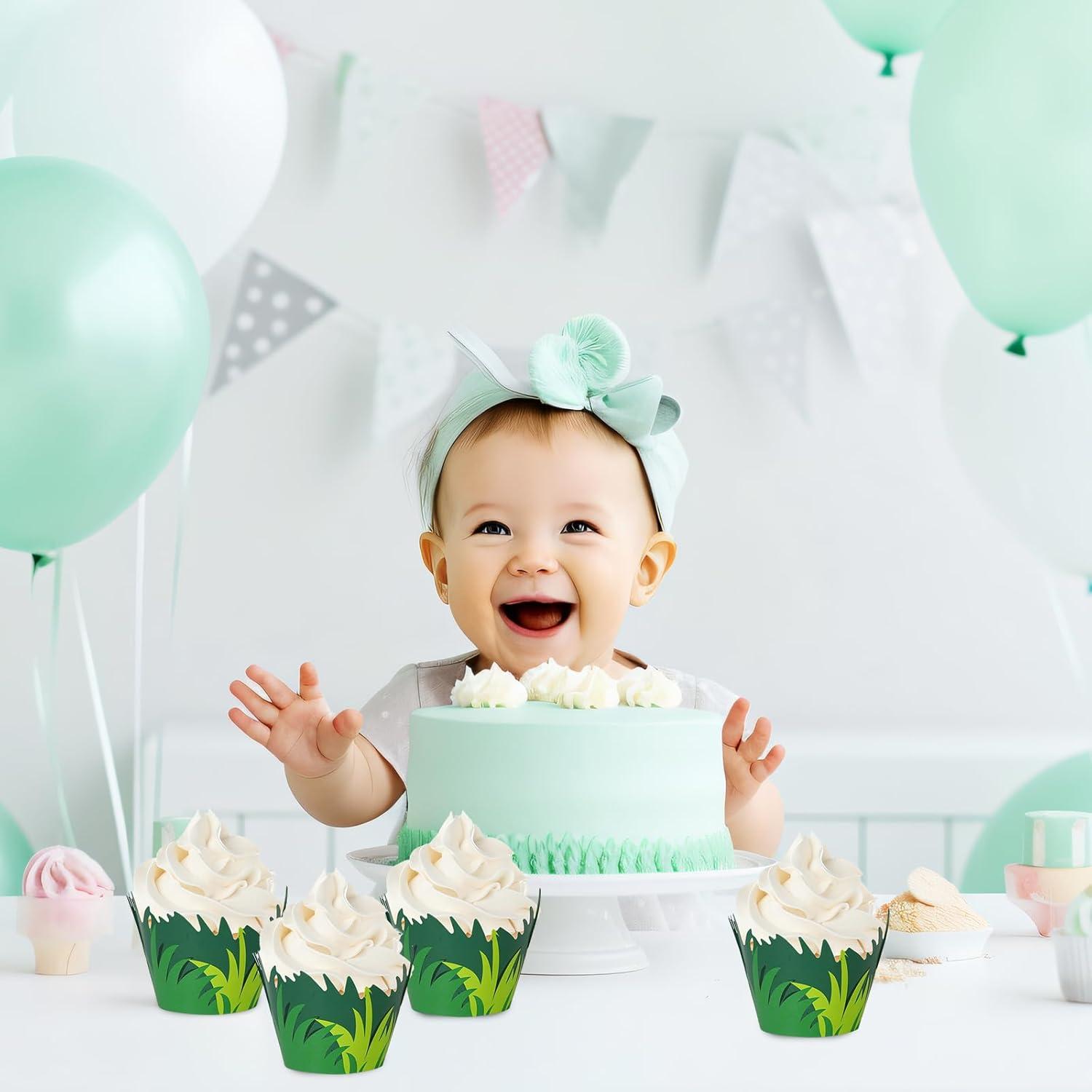 Whaline 36 Fundas de Cupcake Césped Verde Decorativas