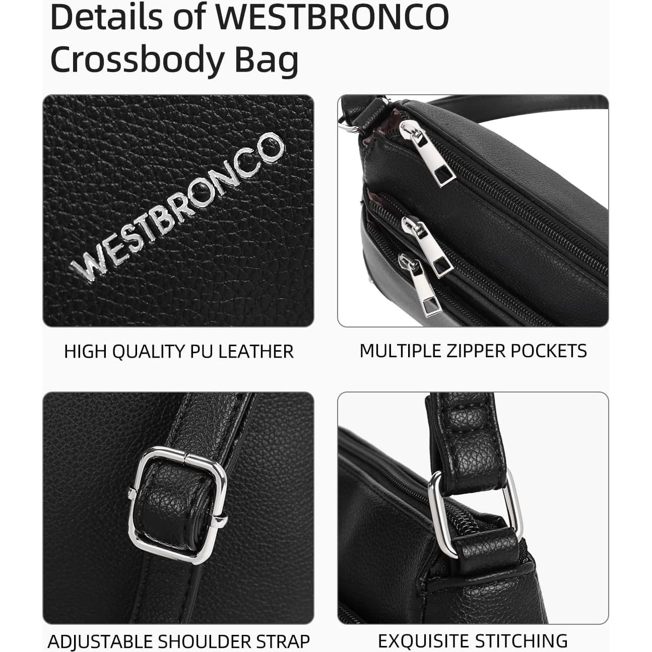 Bolso Cruzado WESTBRONCO para Mujeres - Cuero Vegano Negro