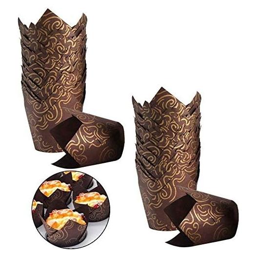 200 Forros de Cupcake Tulipán Aulufft Marrón Dorado 88.72 ml