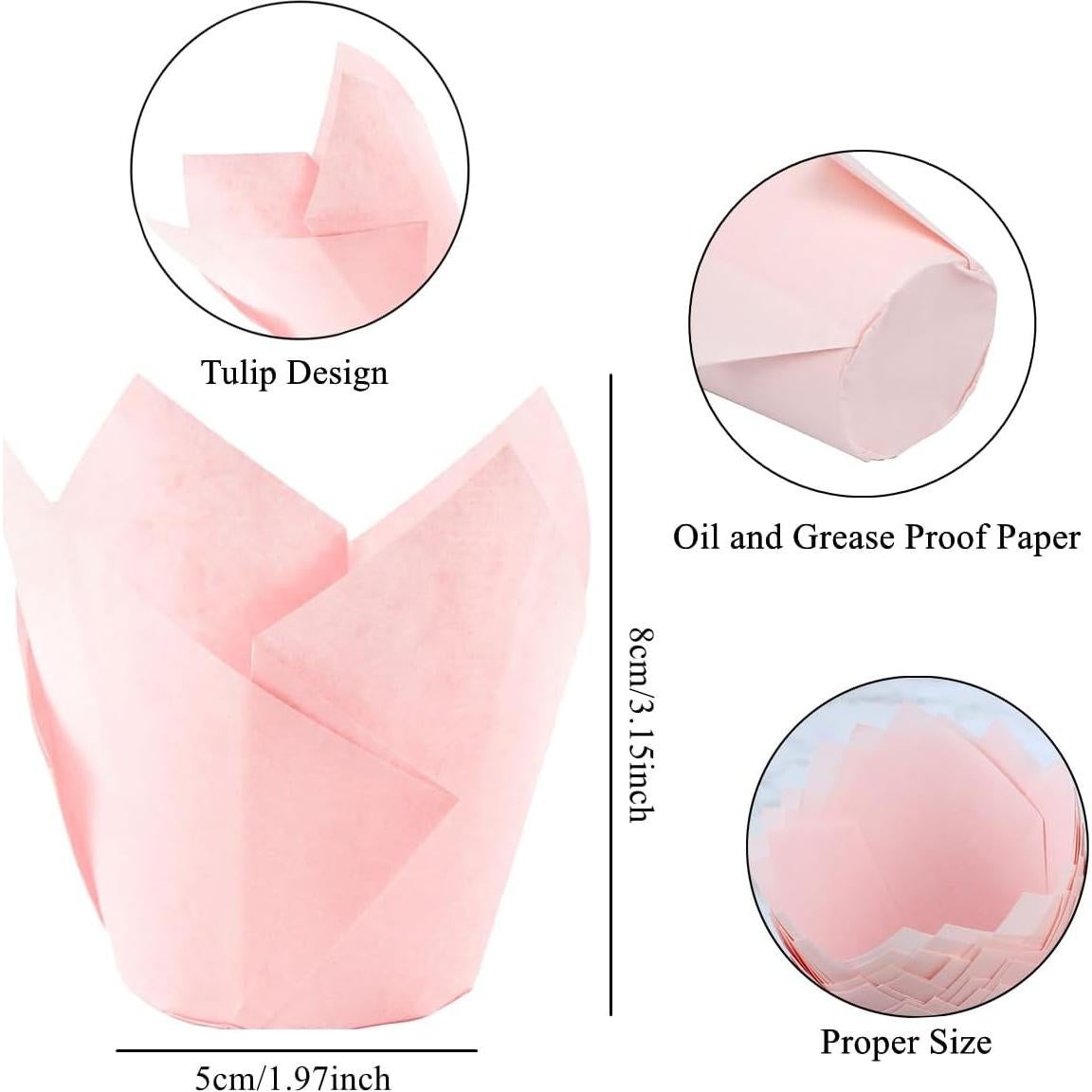 150 Forros de Papel para Cupcakes Tulipán Rosa REDANHA