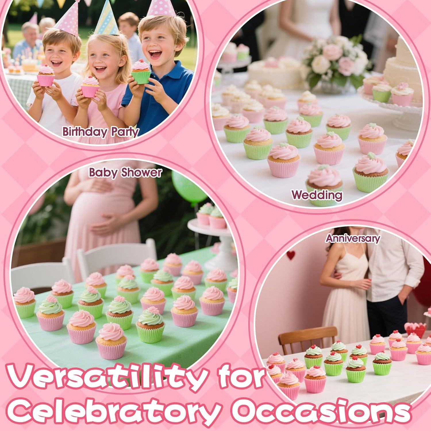 200 Forros de Cupcake Desechables Rosa y Verde AKAIXI