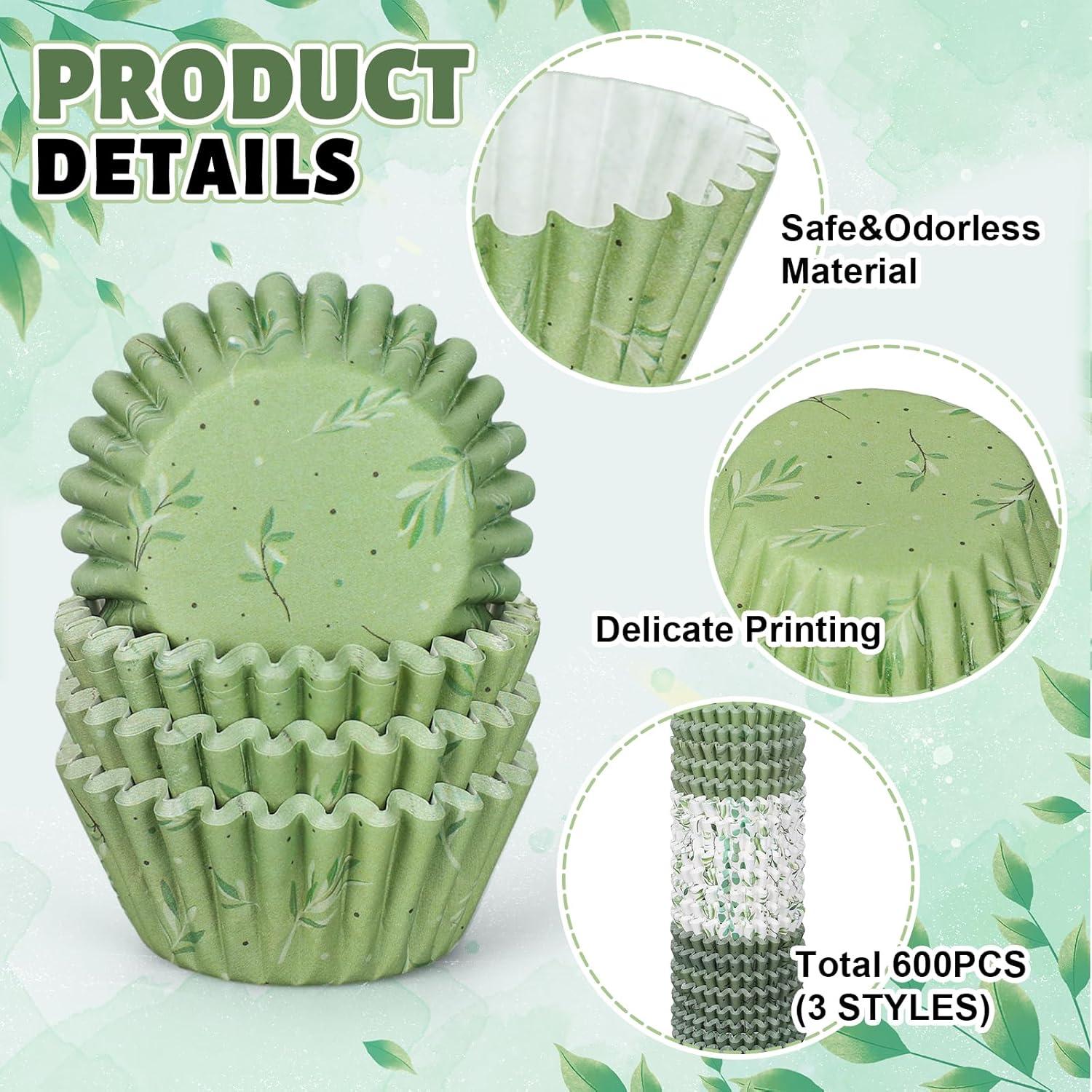 Forros de Cupcake Desechables Whaline 600Pcs Verde Eucalipto