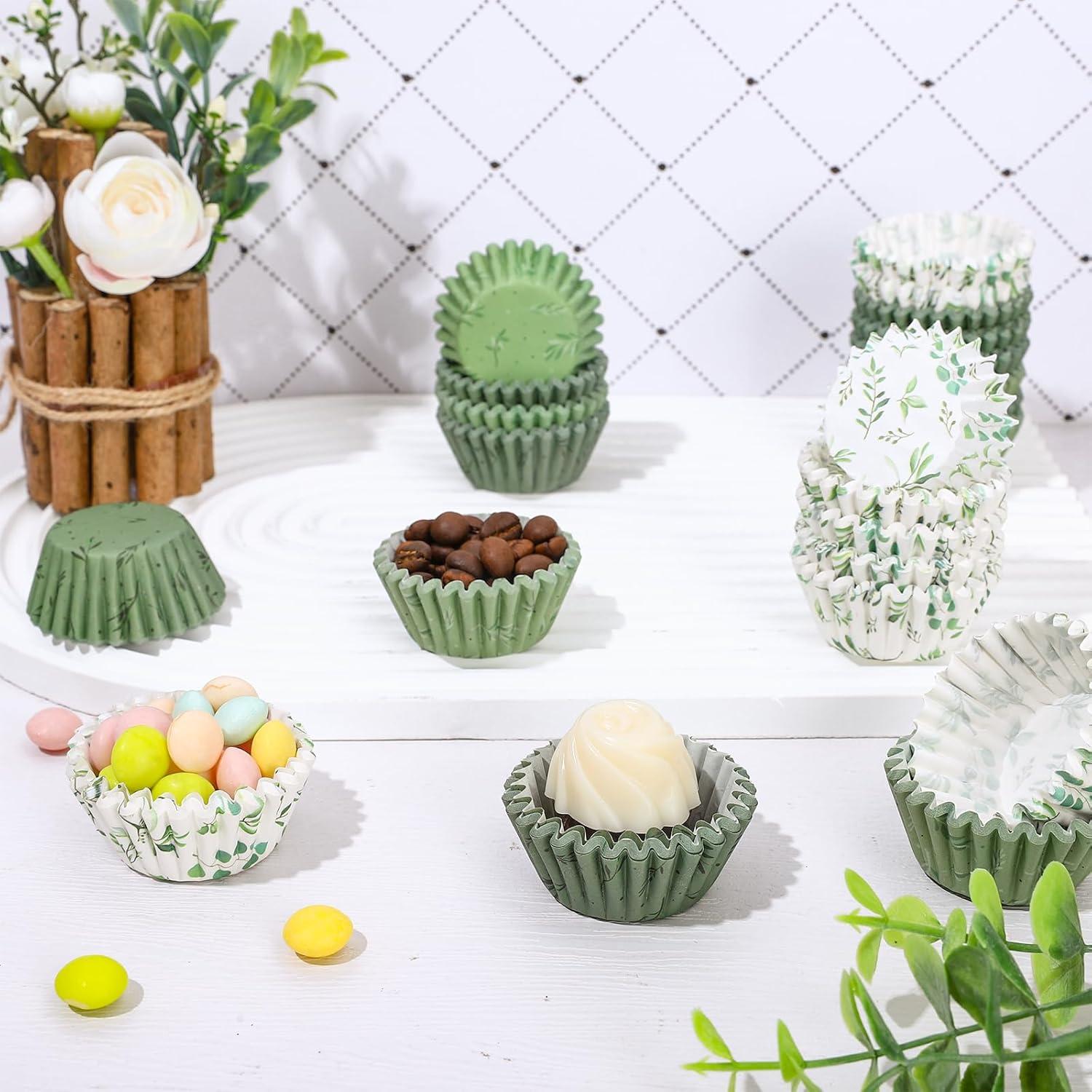 Forros de Cupcake Desechables Whaline 600Pcs Verde Eucalipto