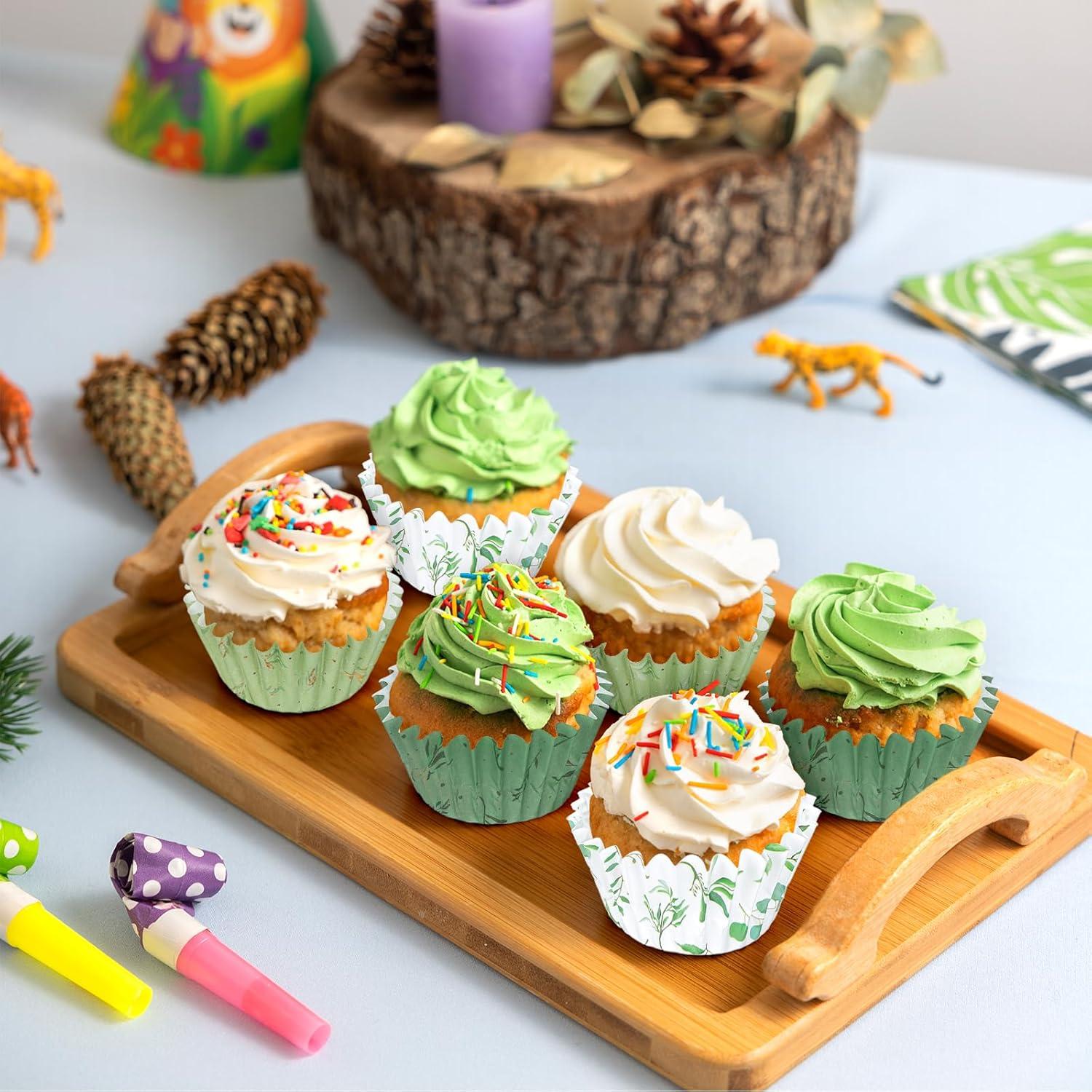 Forros de Cupcake Desechables Whaline 600Pcs Verde Eucalipto