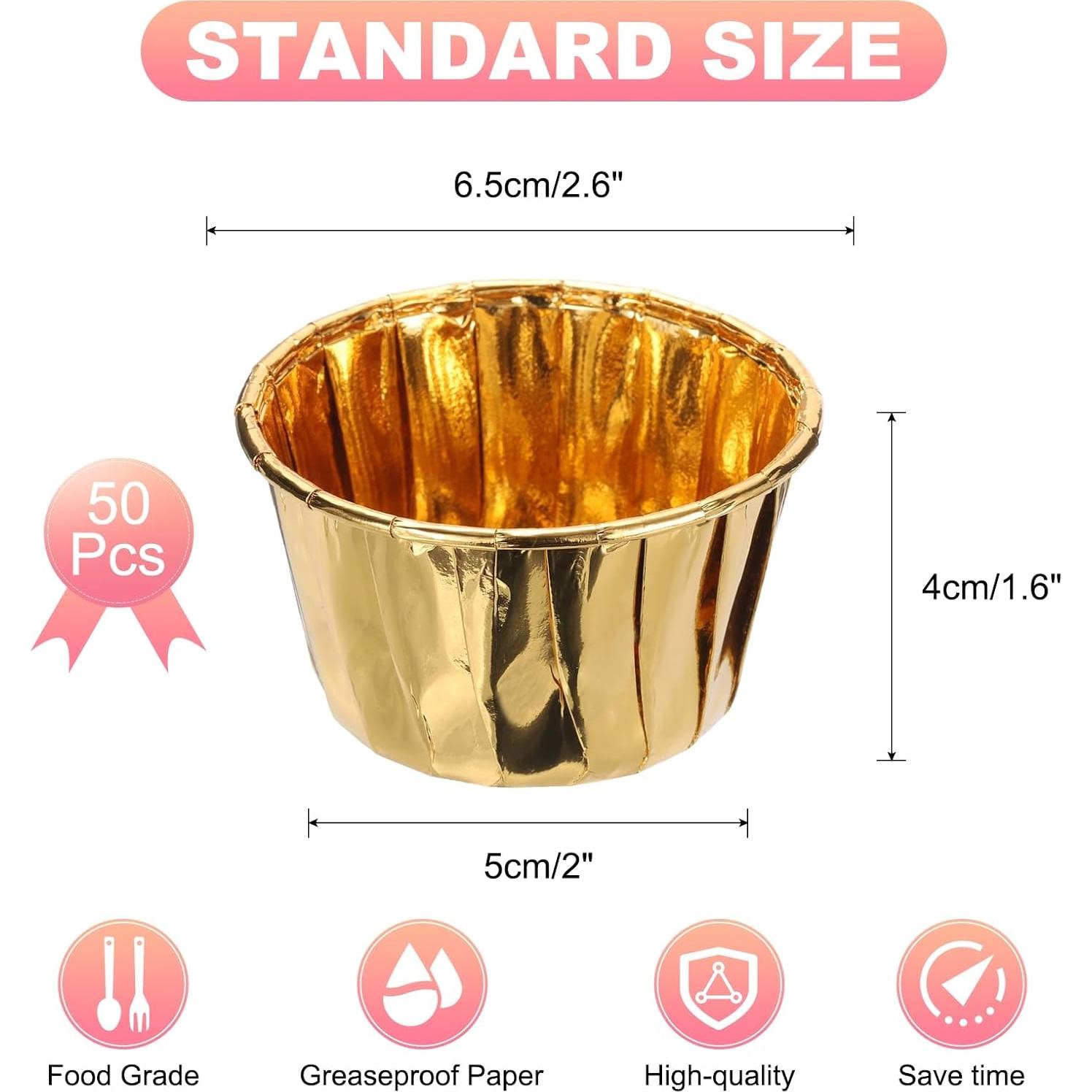 Liners para Cupcakes uxcell Dorado 50 Pcs Antiadherentes