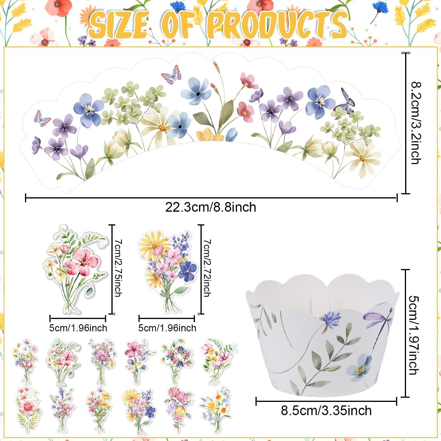 Forros y Adornos de Cupcake Rngmsi Flores Silvestres 24PCS