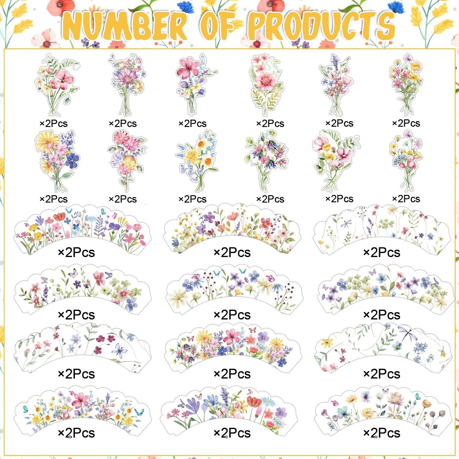 Forros y Adornos de Cupcake Rngmsi Flores Silvestres 24PCS