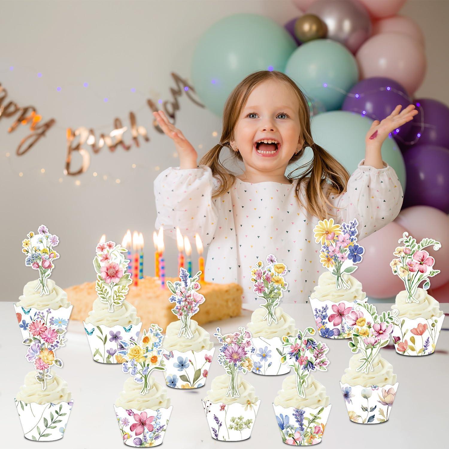 Forros y Adornos de Cupcake Rngmsi Flores Silvestres 24PCS