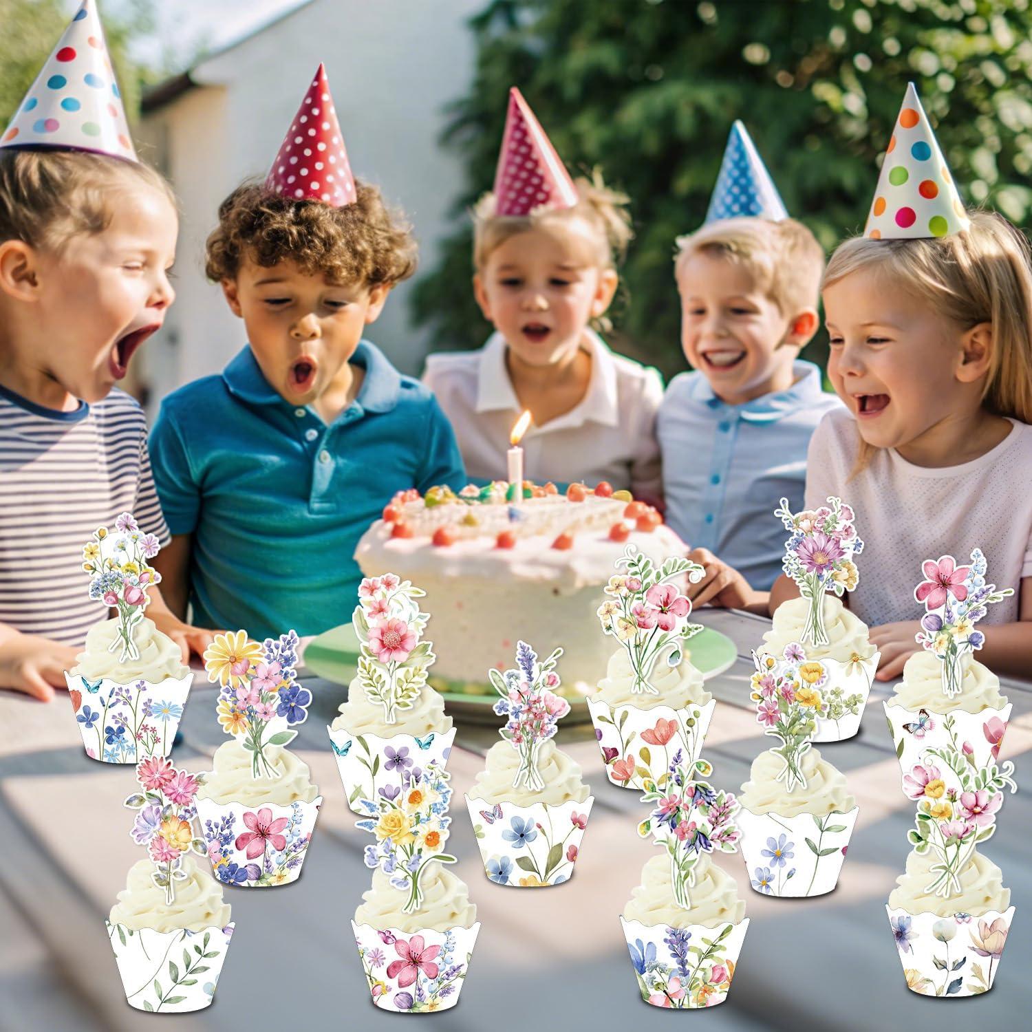 Forros y Adornos de Cupcake Rngmsi Flores Silvestres 24PCS