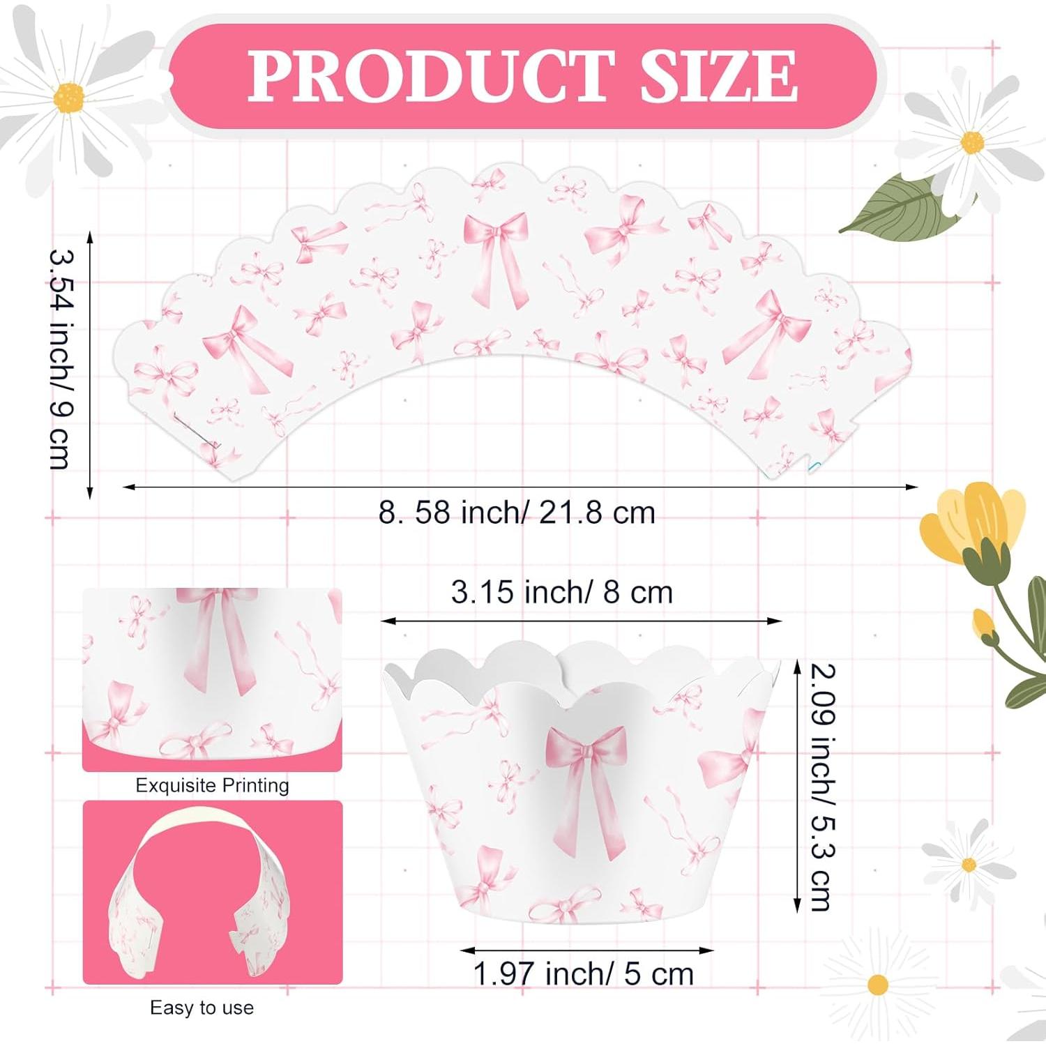 100 Envolturas de Cupcake con Lazo Rosa Domensi - 8 cm