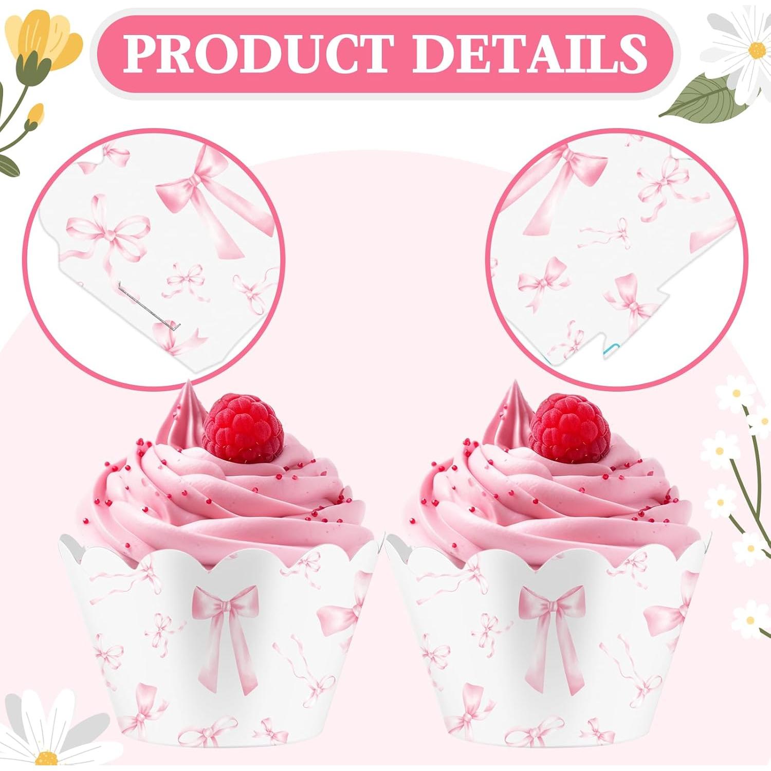 100 Envolturas de Cupcake con Lazo Rosa Domensi - 8 cm