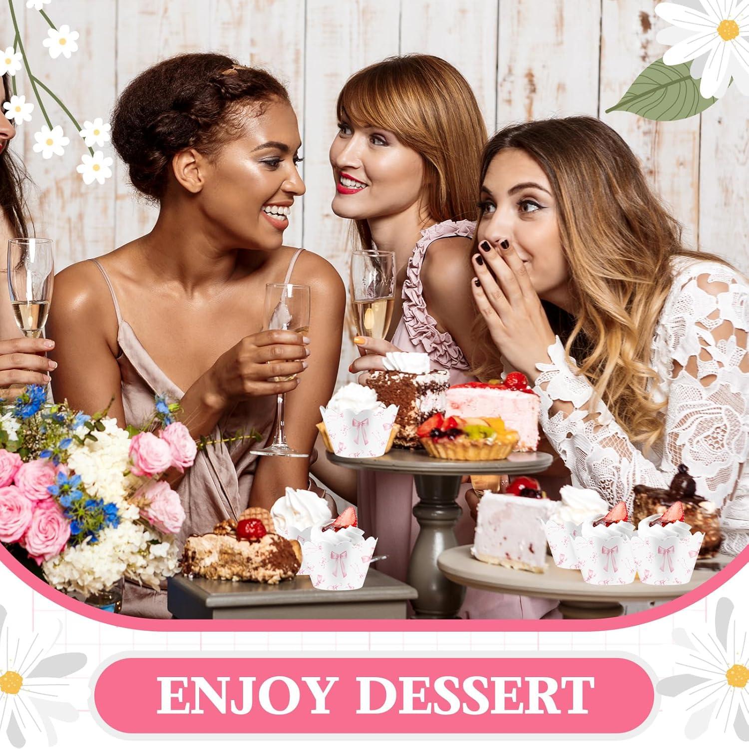 100 Envolturas de Cupcake con Lazo Rosa Domensi - 8 cm