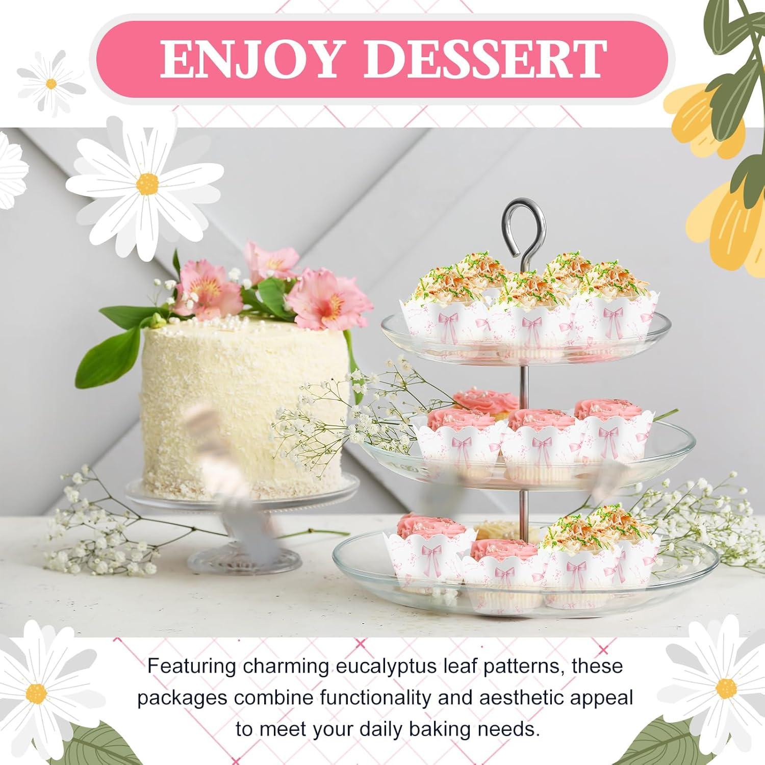 100 Envolturas de Cupcake con Lazo Rosa Domensi - 8 cm