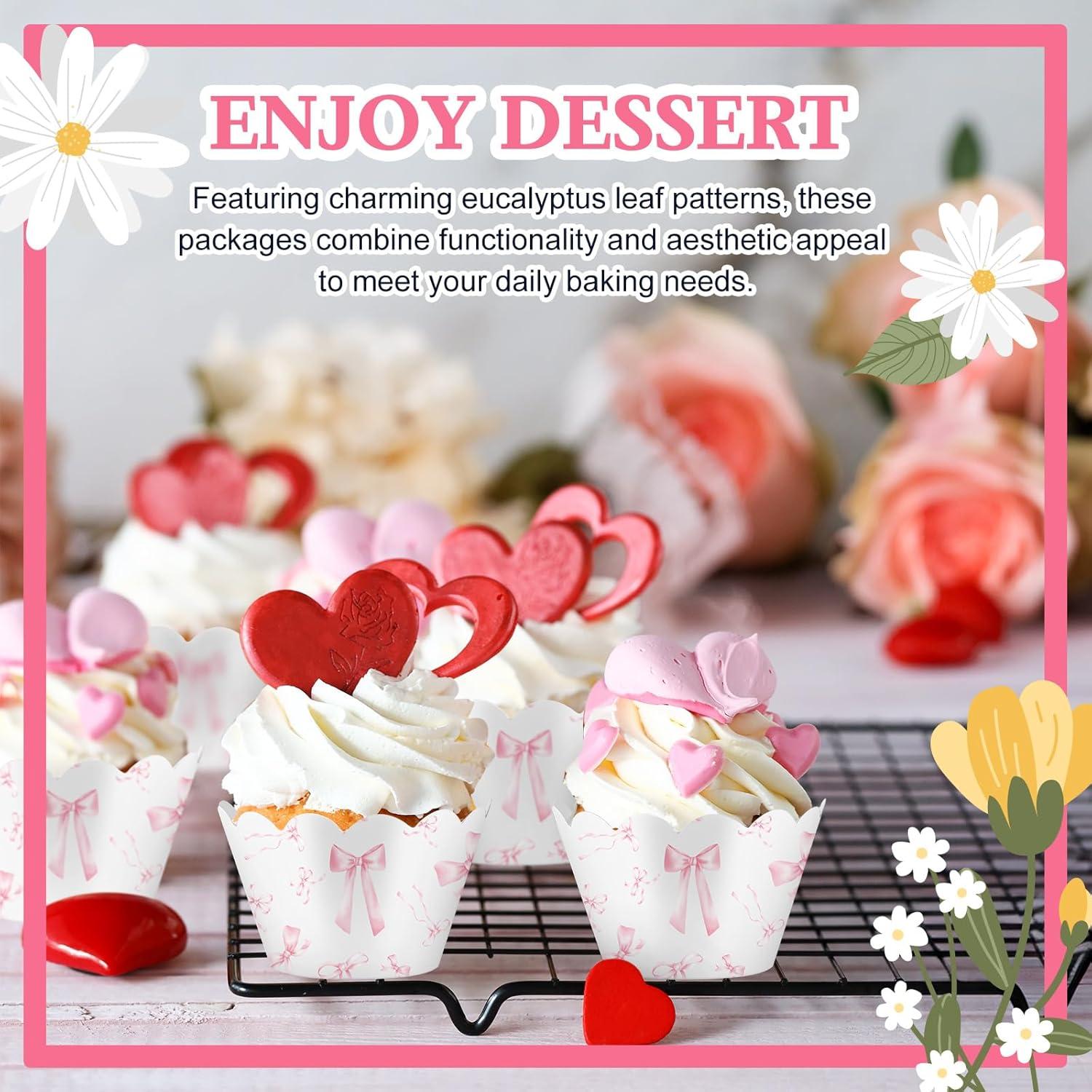 100 Envolturas de Cupcake con Lazo Rosa Domensi - 8 cm