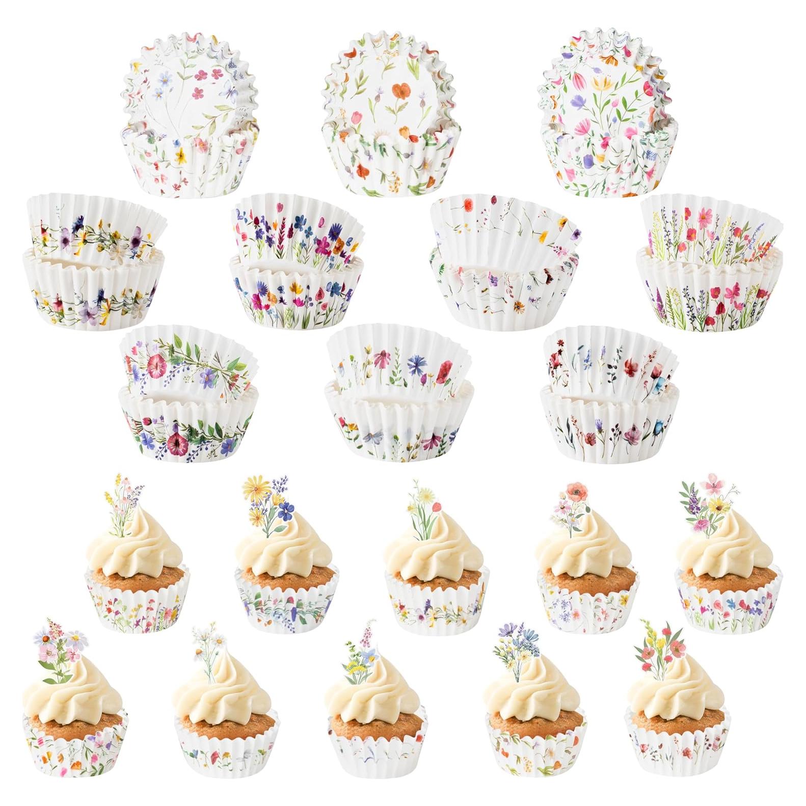 Forros de Cupcake Mini COcnny - 300pcs Floral Desechables