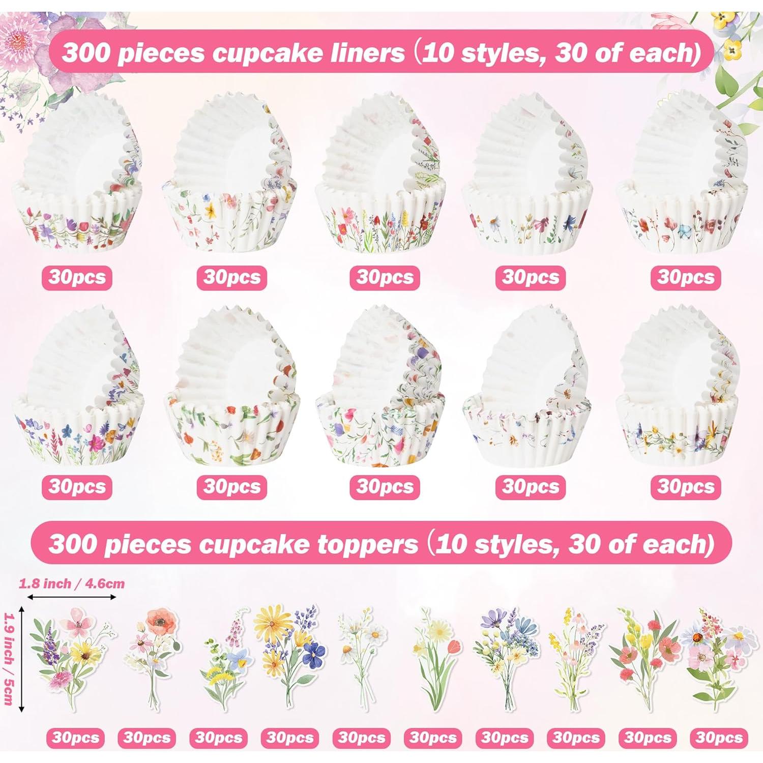Forros de Cupcake Mini COcnny - 300pcs Floral Desechables