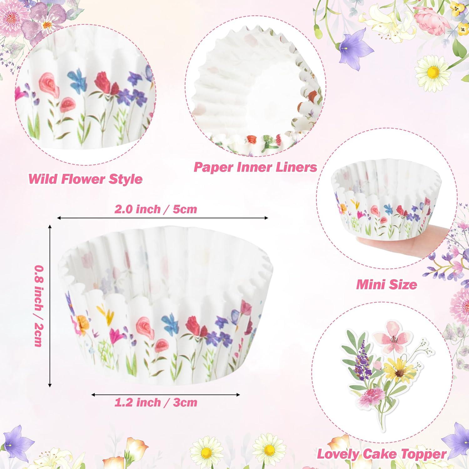 Forros de Cupcake Mini COcnny - 300pcs Floral Desechables