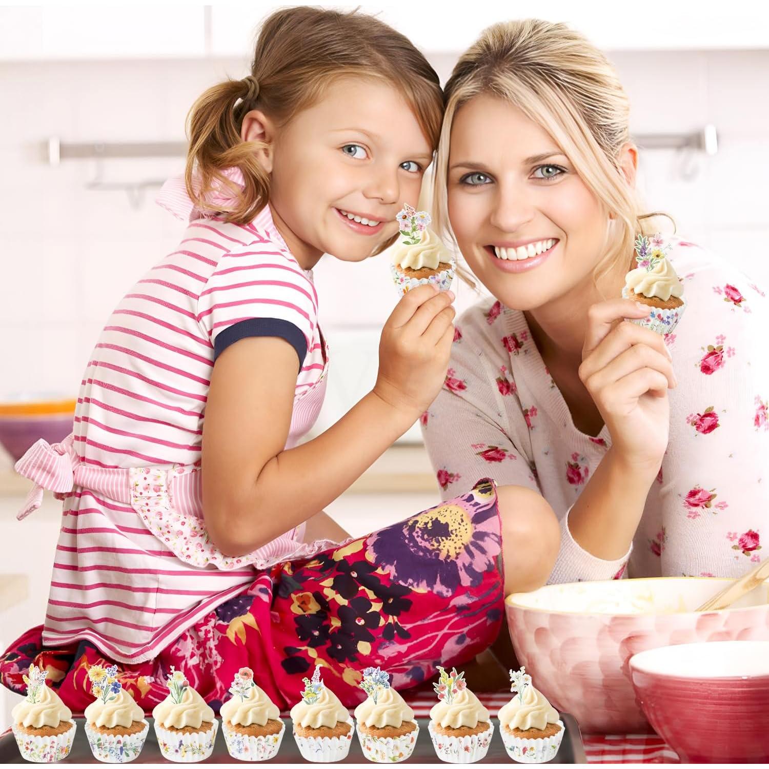 Forros de Cupcake Mini COcnny - 300pcs Floral Desechables