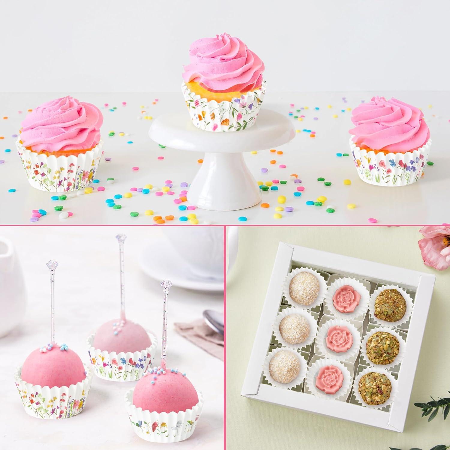 Forros de Cupcake Mini COcnny - 300pcs Floral Desechables