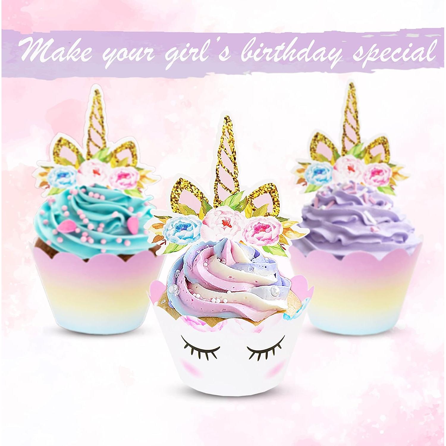 Decoraciones de Cupcakes Unicornio EcoZen - 30 Toppers y Fundas