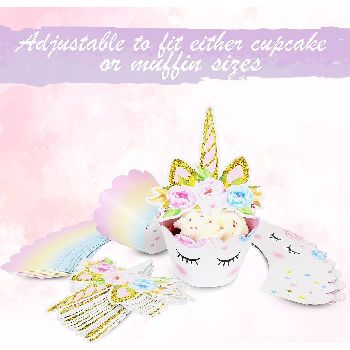 Decoraciones de Cupcakes Unicornio EcoZen - 30 Toppers y Fundas