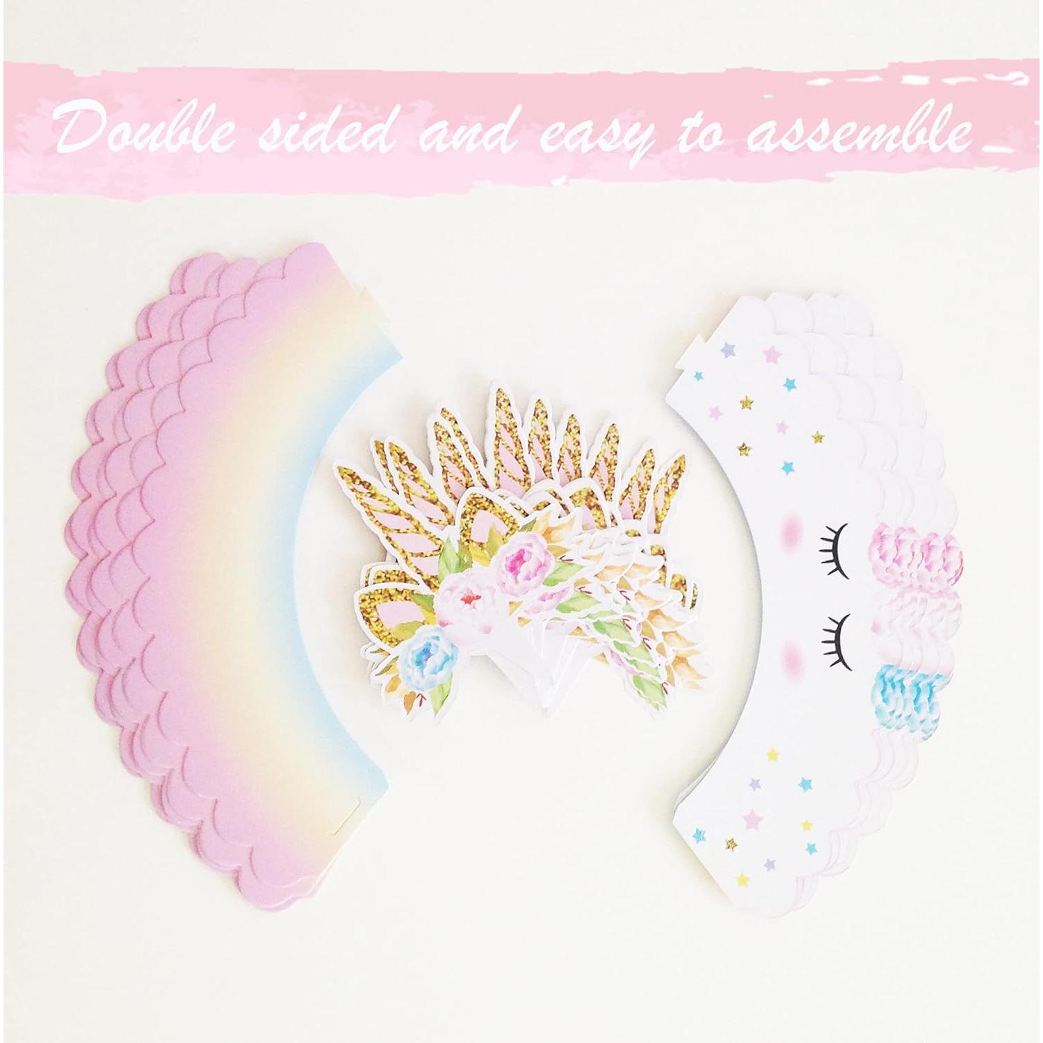Decoraciones de Cupcakes Unicornio EcoZen - 30 Toppers y Fundas