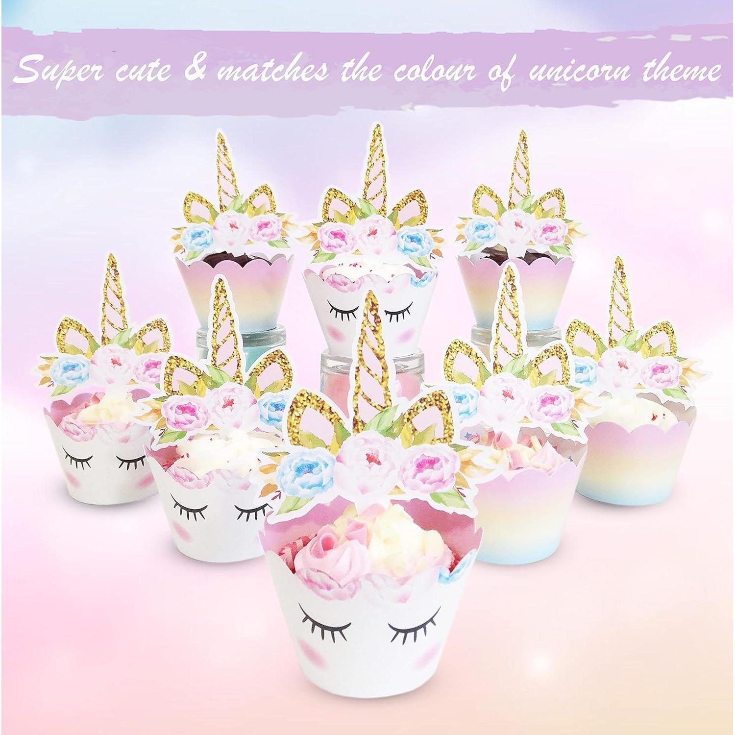 Decoraciones de Cupcakes Unicornio EcoZen - 30 Toppers y Fundas