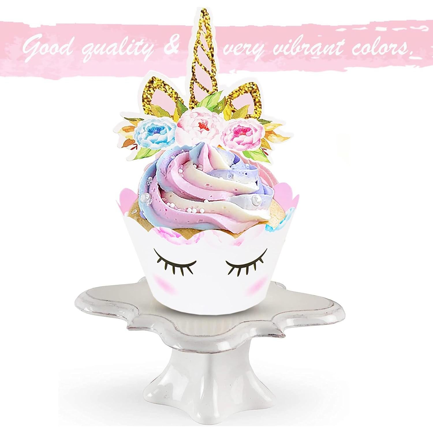 Decoraciones de Cupcakes Unicornio EcoZen - 30 Toppers y Fundas
