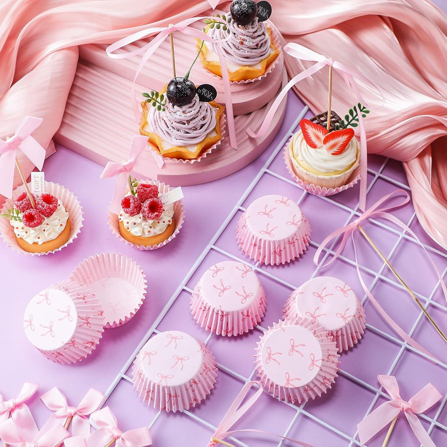 Conjunto de Forros de Cupcake Rosa Weysat - 50 Pzs + 31 Decoraciones