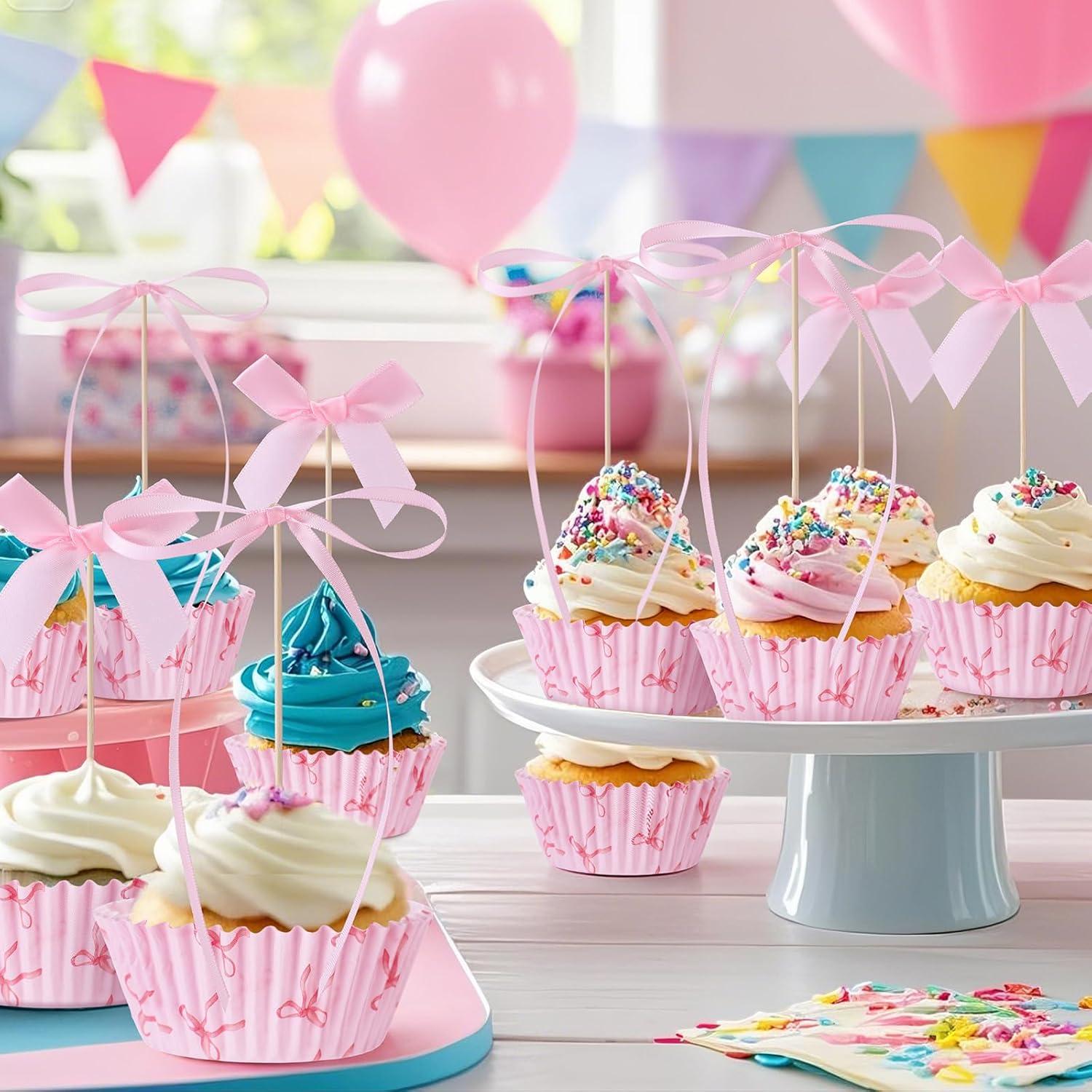 Conjunto de Forros de Cupcake Rosa Weysat - 50 Pzs + 31 Decoraciones