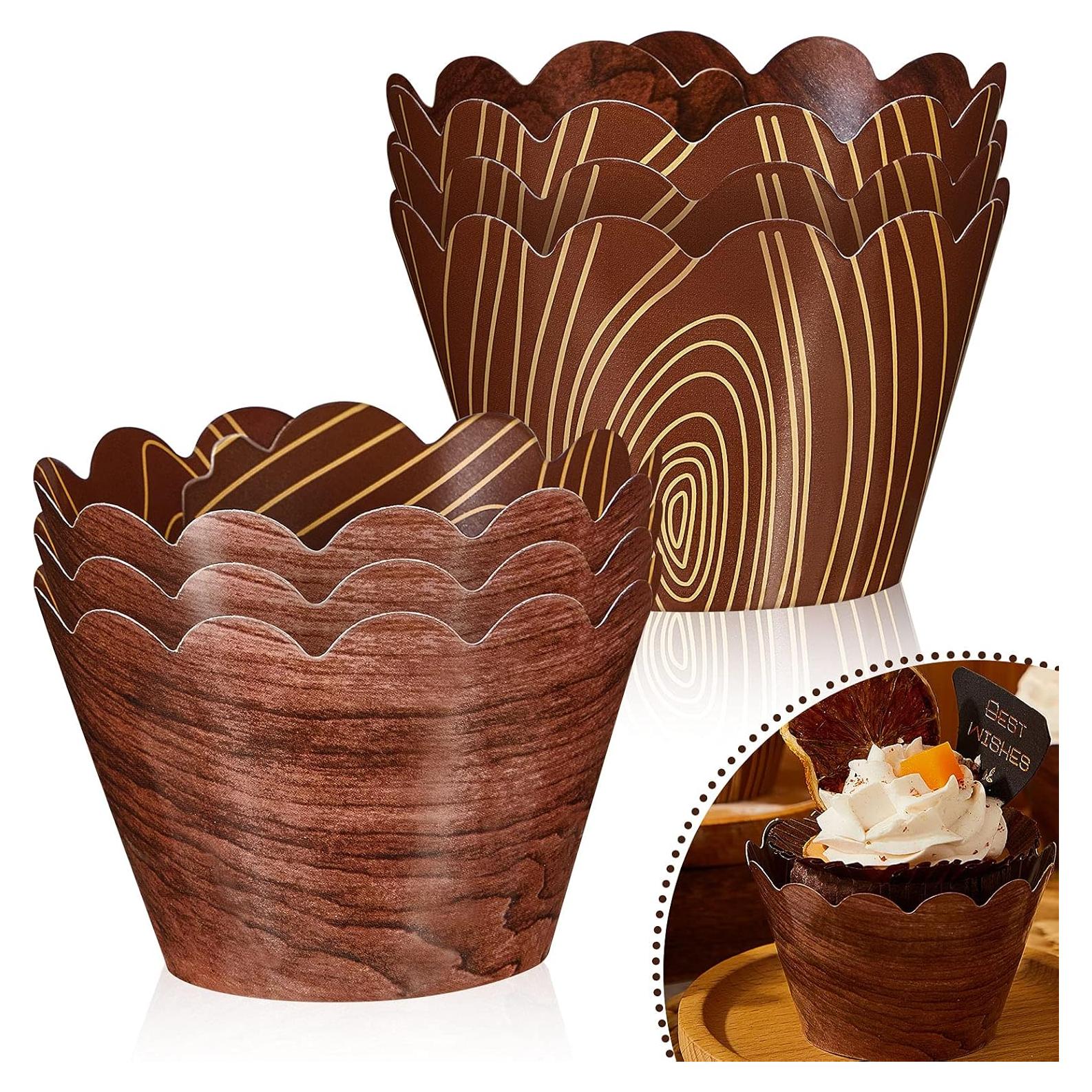 60 Fundas para Cupcakes de Papel Marrón Chengu - Diseño Madera