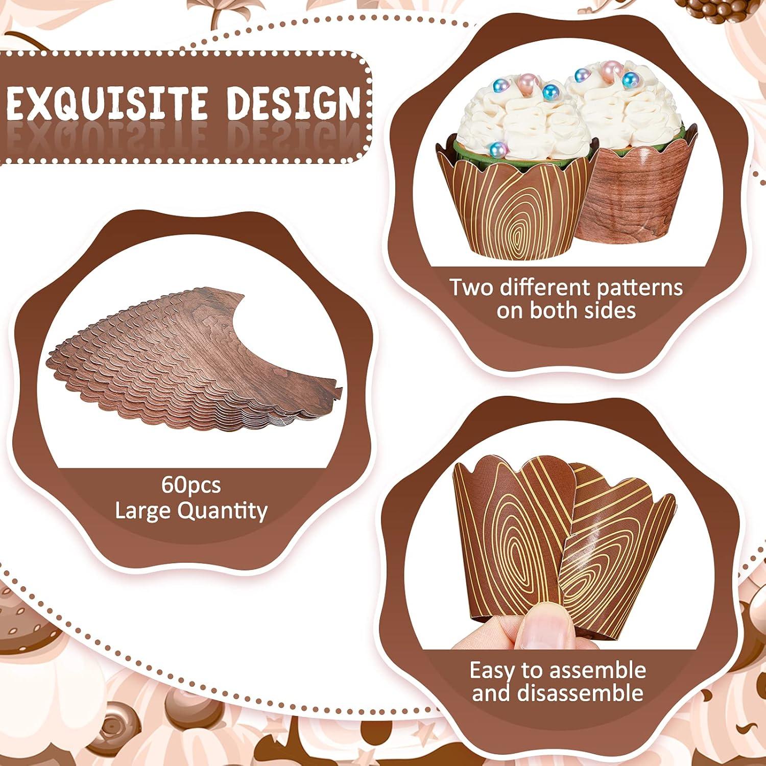 60 Fundas para Cupcakes de Papel Marrón Chengu - Diseño Madera