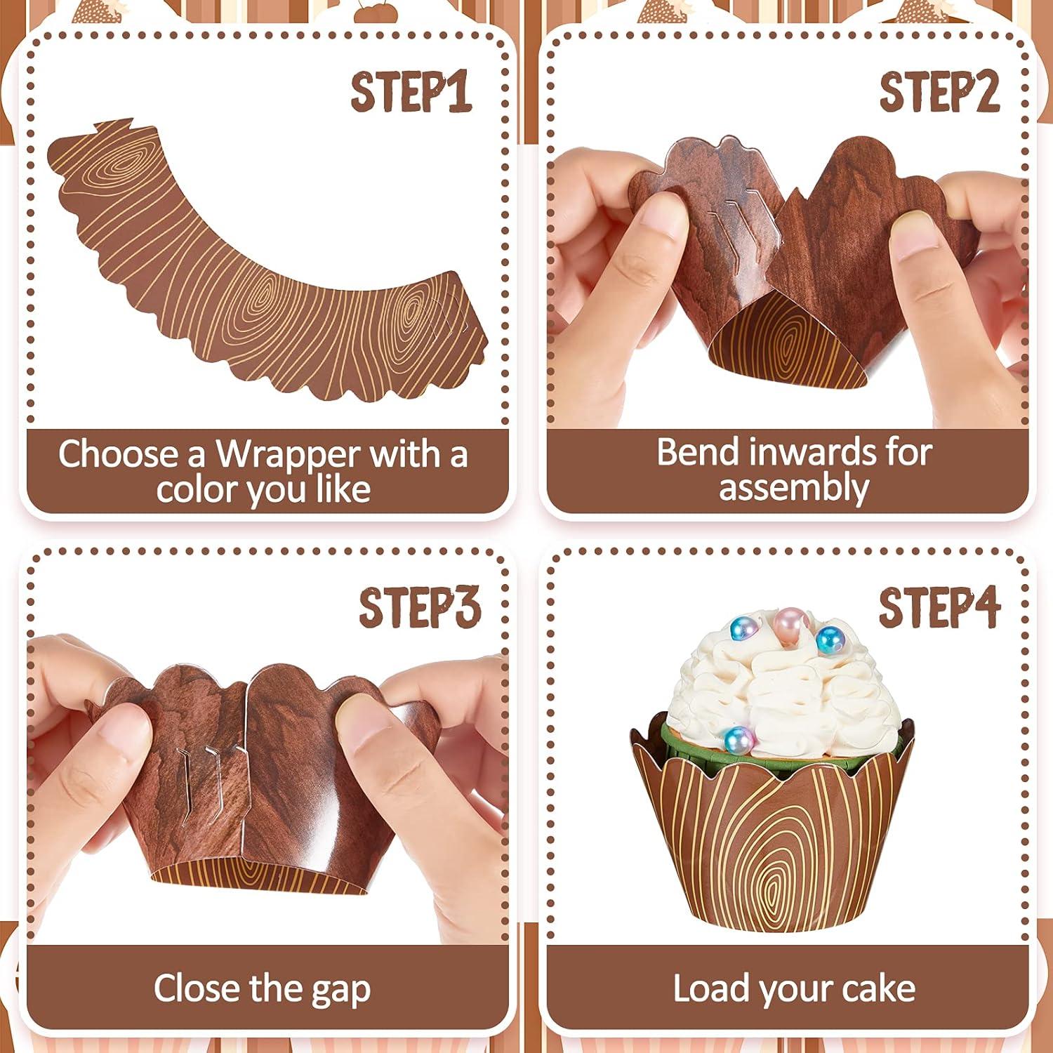 60 Fundas para Cupcakes de Papel Marrón Chengu - Diseño Madera