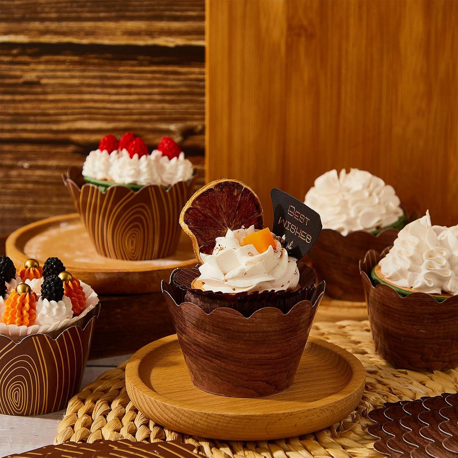 60 Fundas para Cupcakes de Papel Marrón Chengu - Diseño Madera