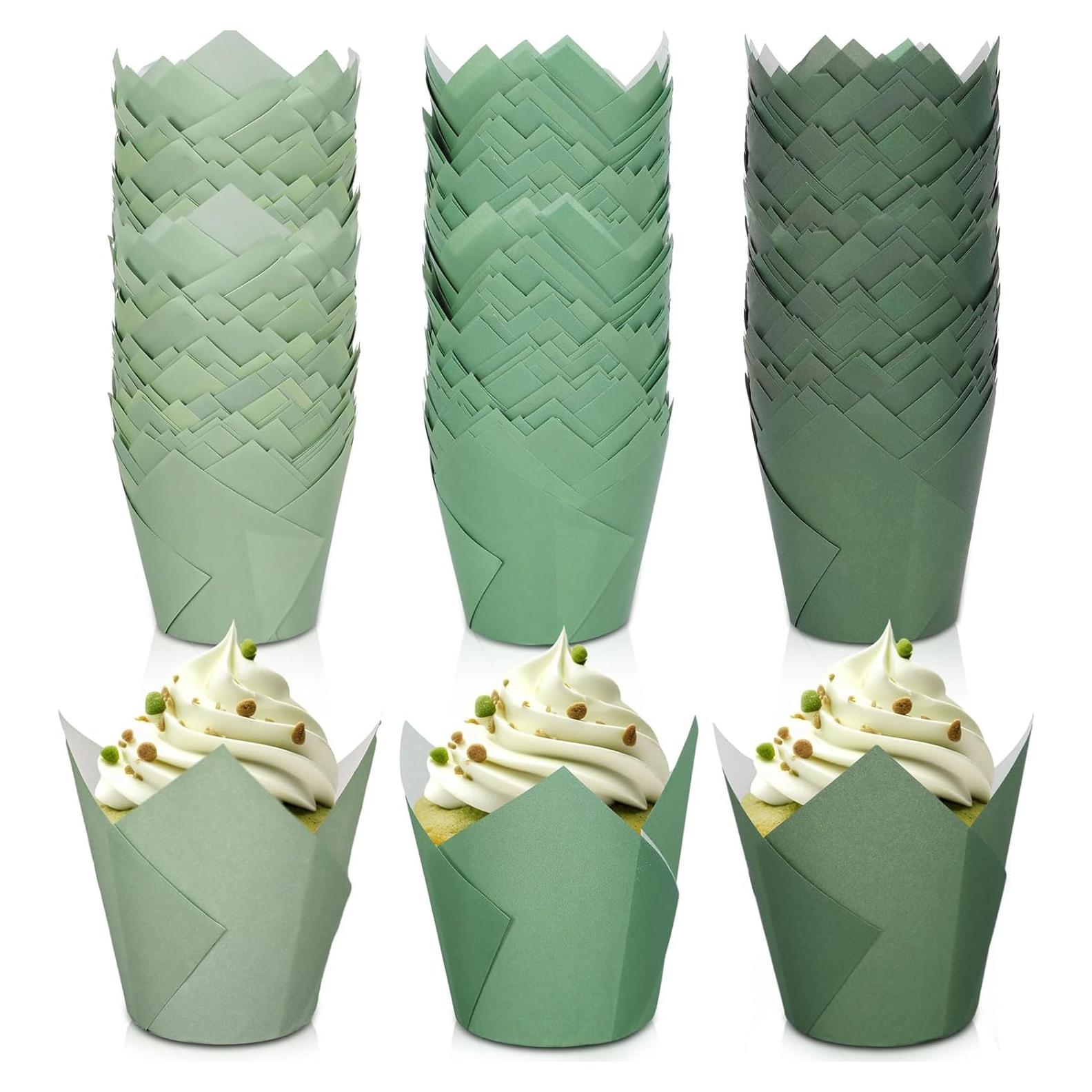 Forros para Cupcakes Tulipán Verde Salvia Whaline 180 Pcs