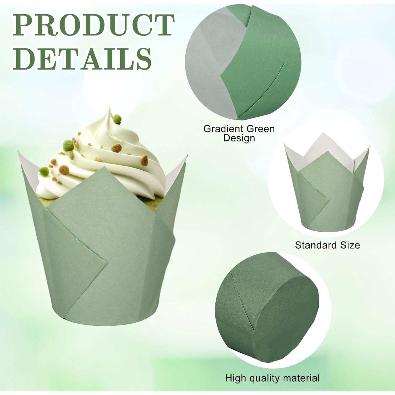 Forros para Cupcakes Tulipán Verde Salvia Whaline 180 Pcs