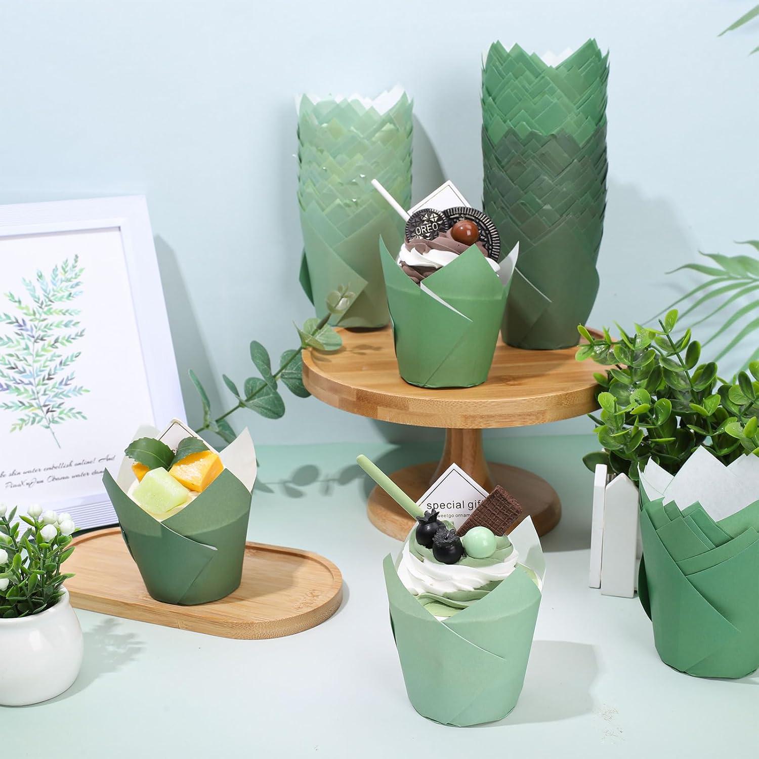 Forros para Cupcakes Tulipán Verde Salvia Whaline 180 Pcs