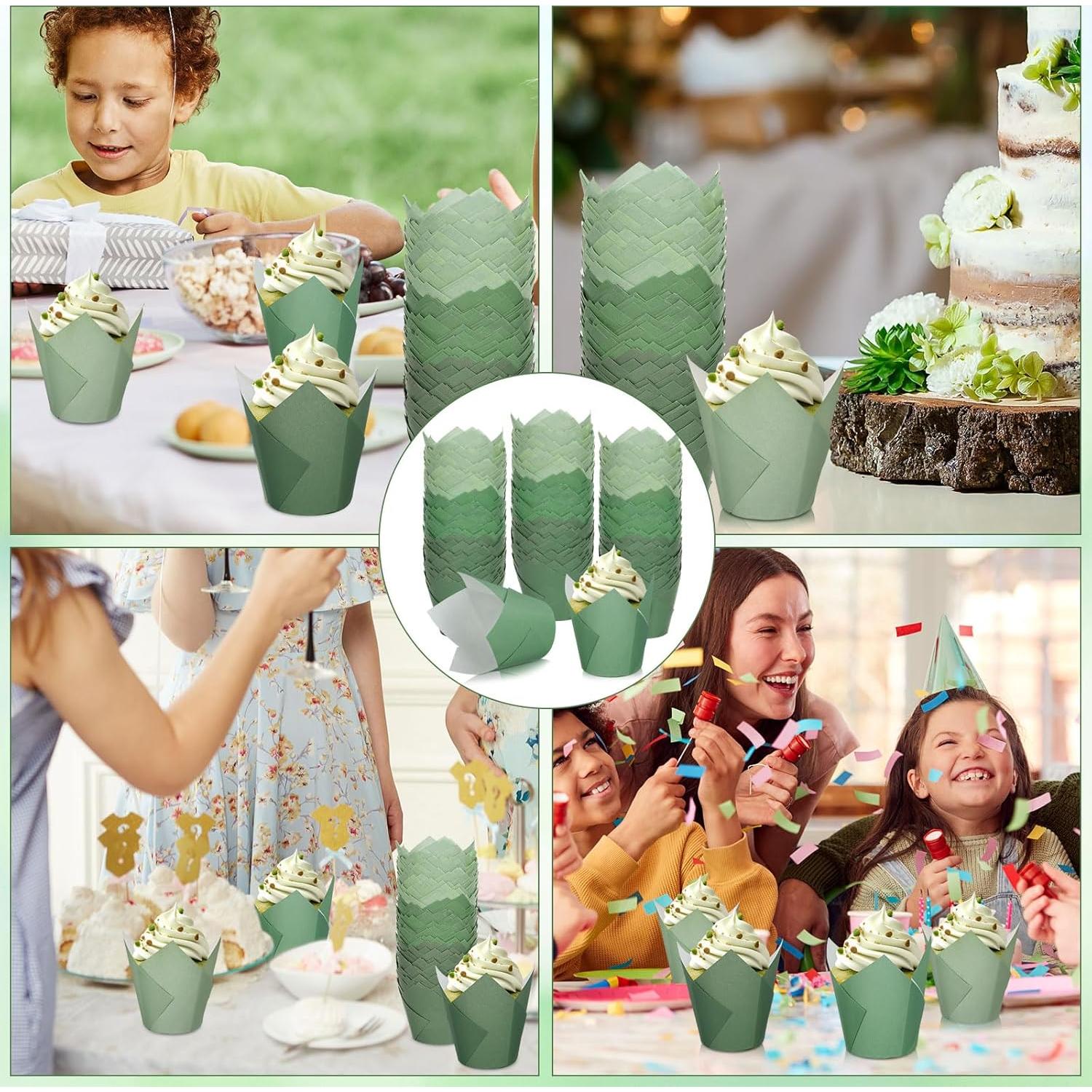 Forros para Cupcakes Tulipán Verde Salvia Whaline 180 Pcs