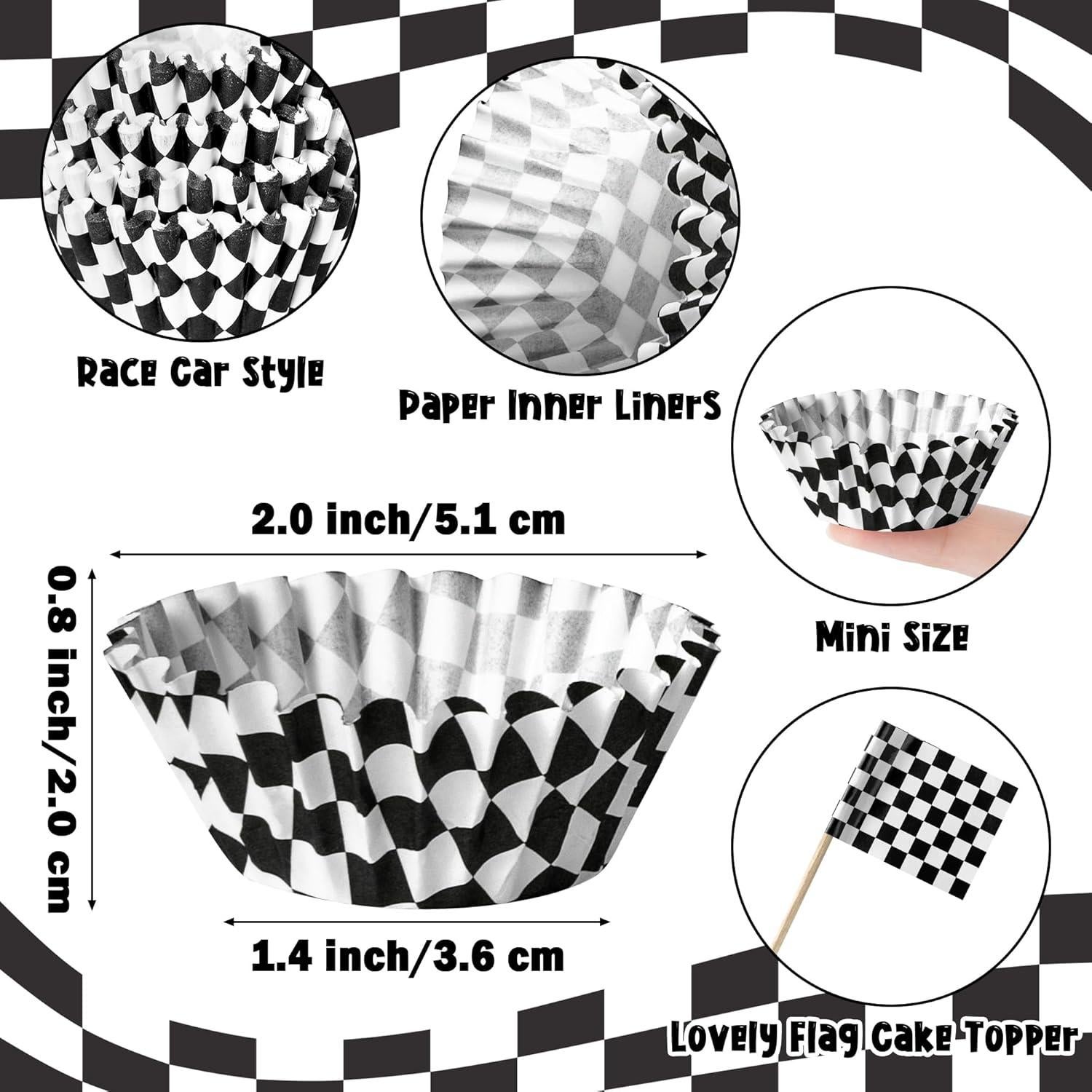 Forros de Cupcake Mini COcnny 200pcs a Cuadros Blancos y Negros