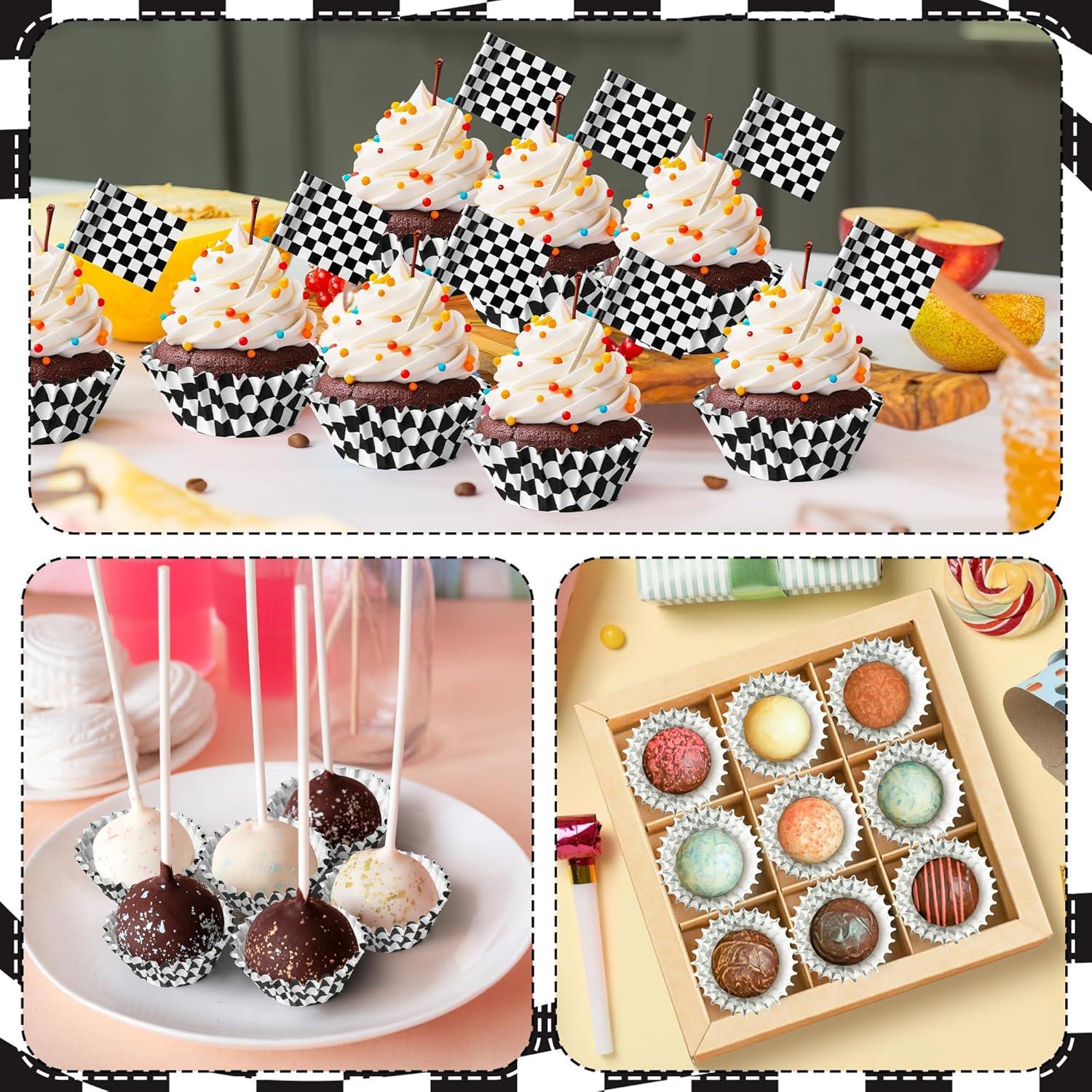 Forros de Cupcake Mini COcnny 200pcs a Cuadros Blancos y Negros