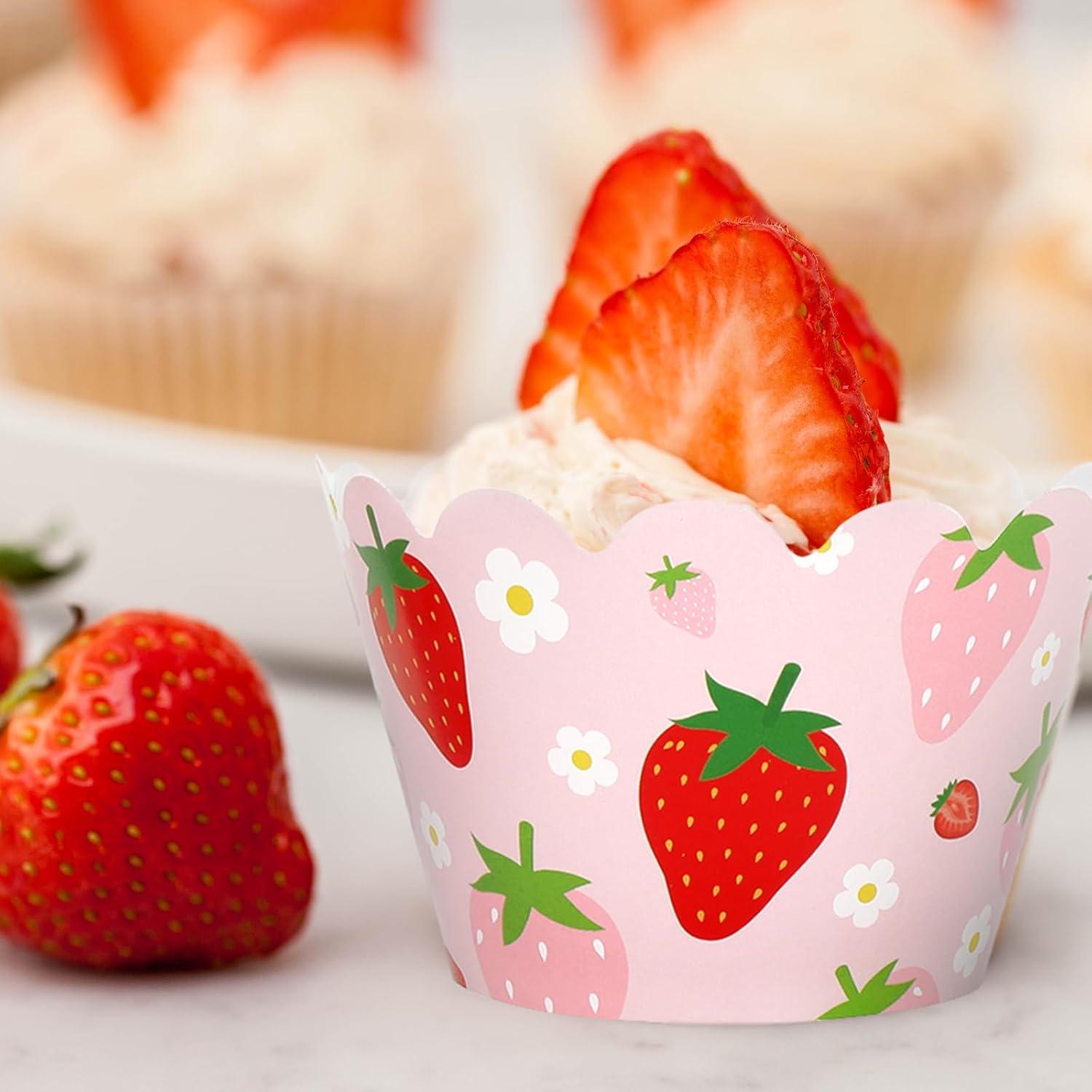 Envolturas de Cupcake Fresa Whaline 36 Piezas 7.8 cm