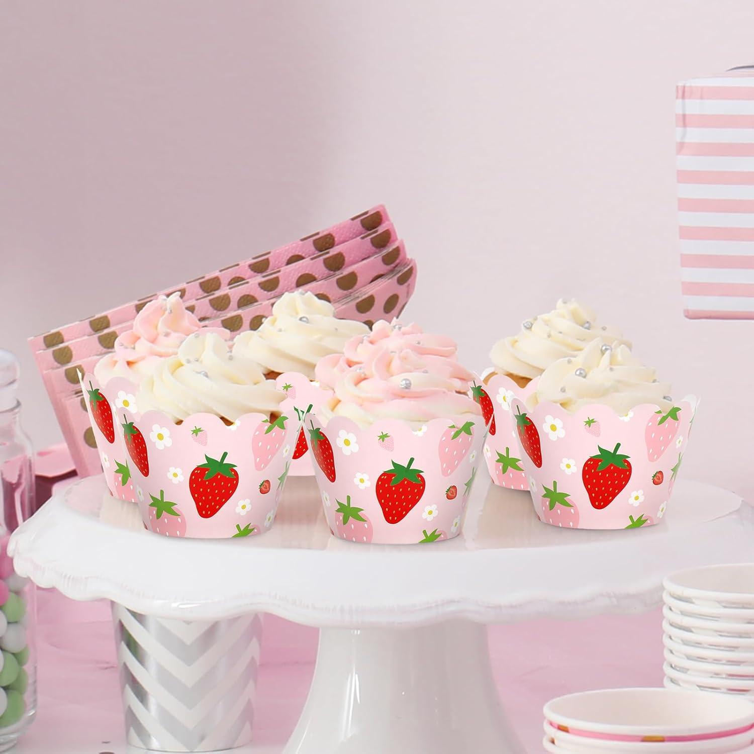 Envolturas de Cupcake Fresa Whaline 36 Piezas 7.8 cm