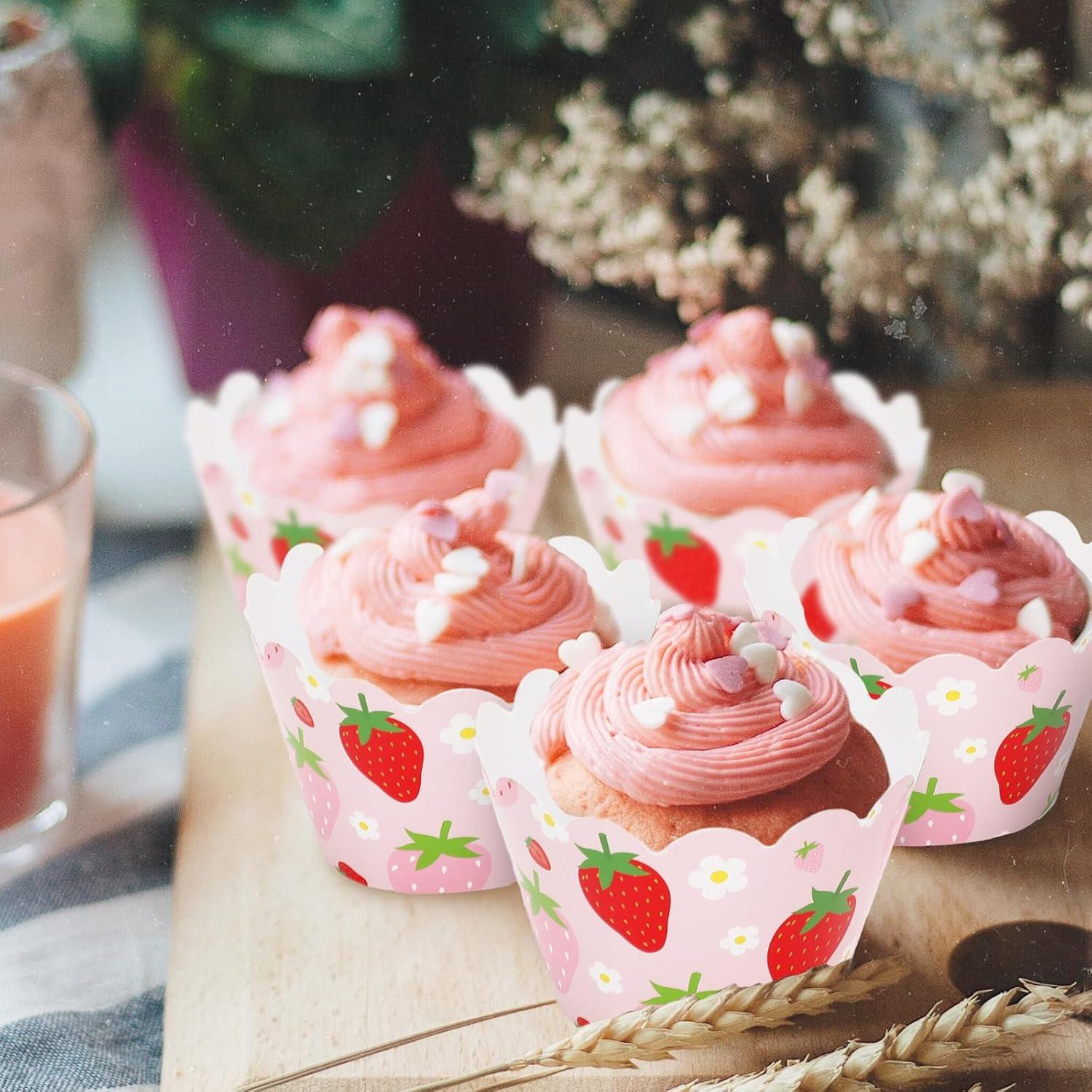 Envolturas de Cupcake Fresa Whaline 36 Piezas 7.8 cm