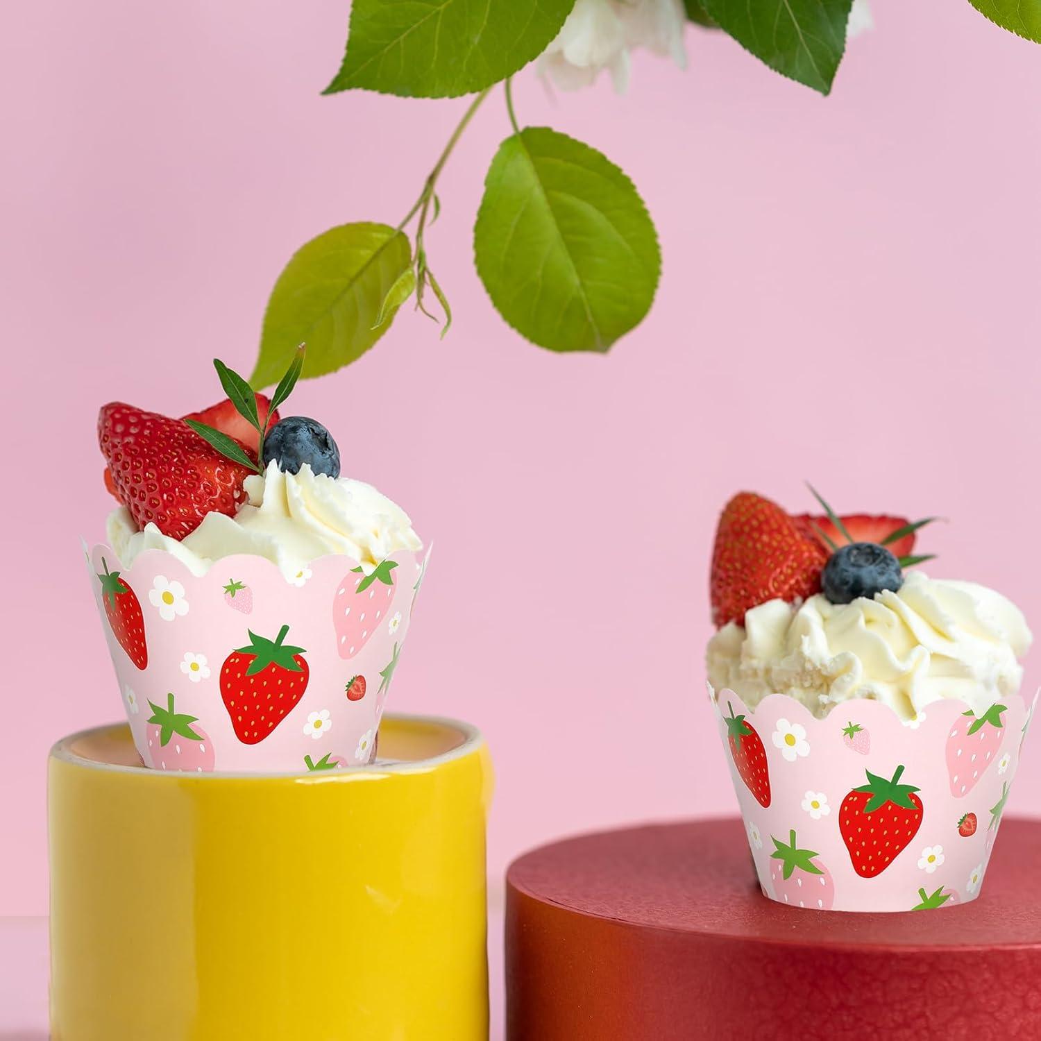 Envolturas de Cupcake Fresa Whaline 36 Piezas 7.8 cm