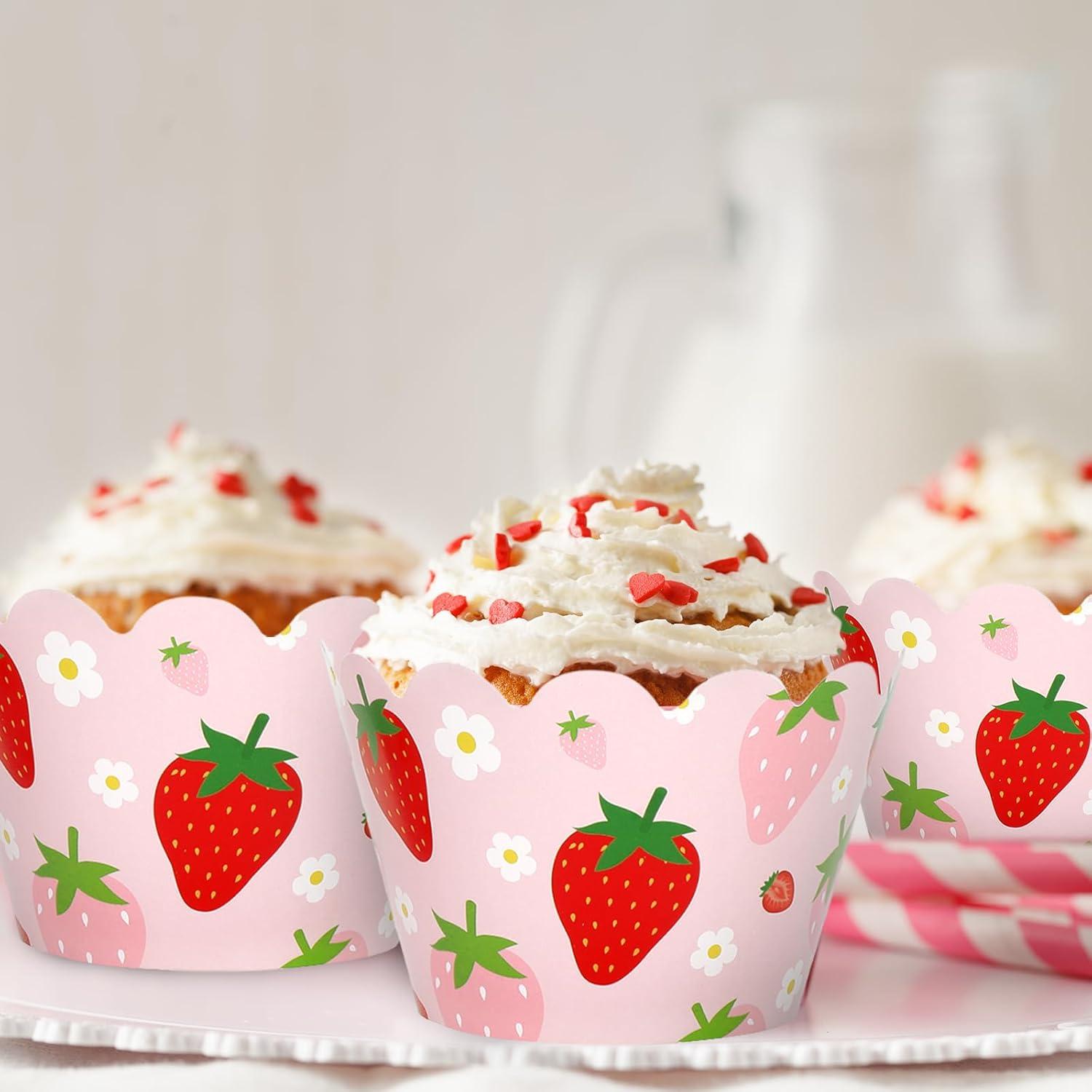 Envolturas de Cupcake Fresa Whaline 36 Piezas 7.8 cm