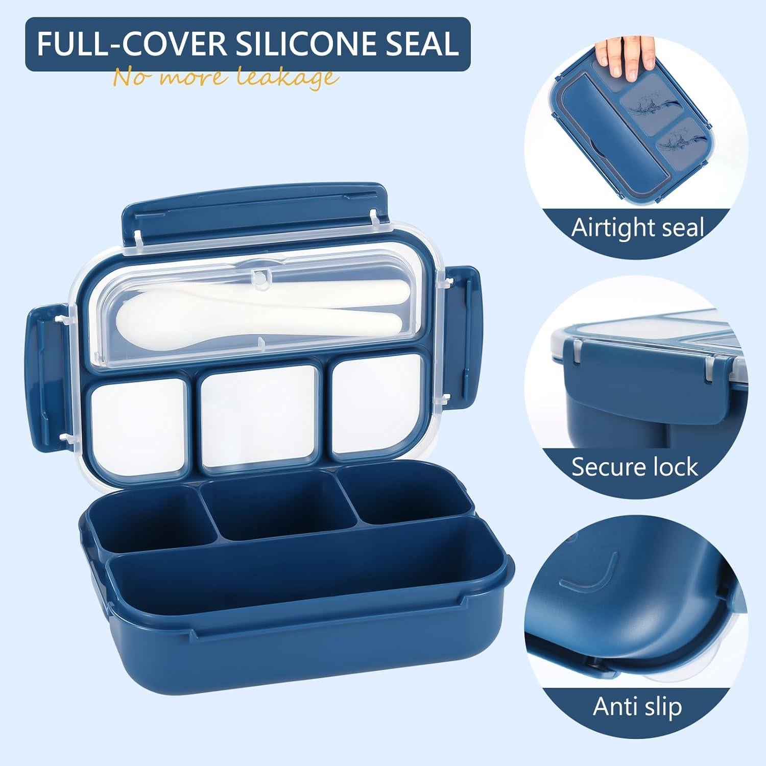 Caja de Almuerzo Bento 1200ml Azul Marino - 4 Compartimentos