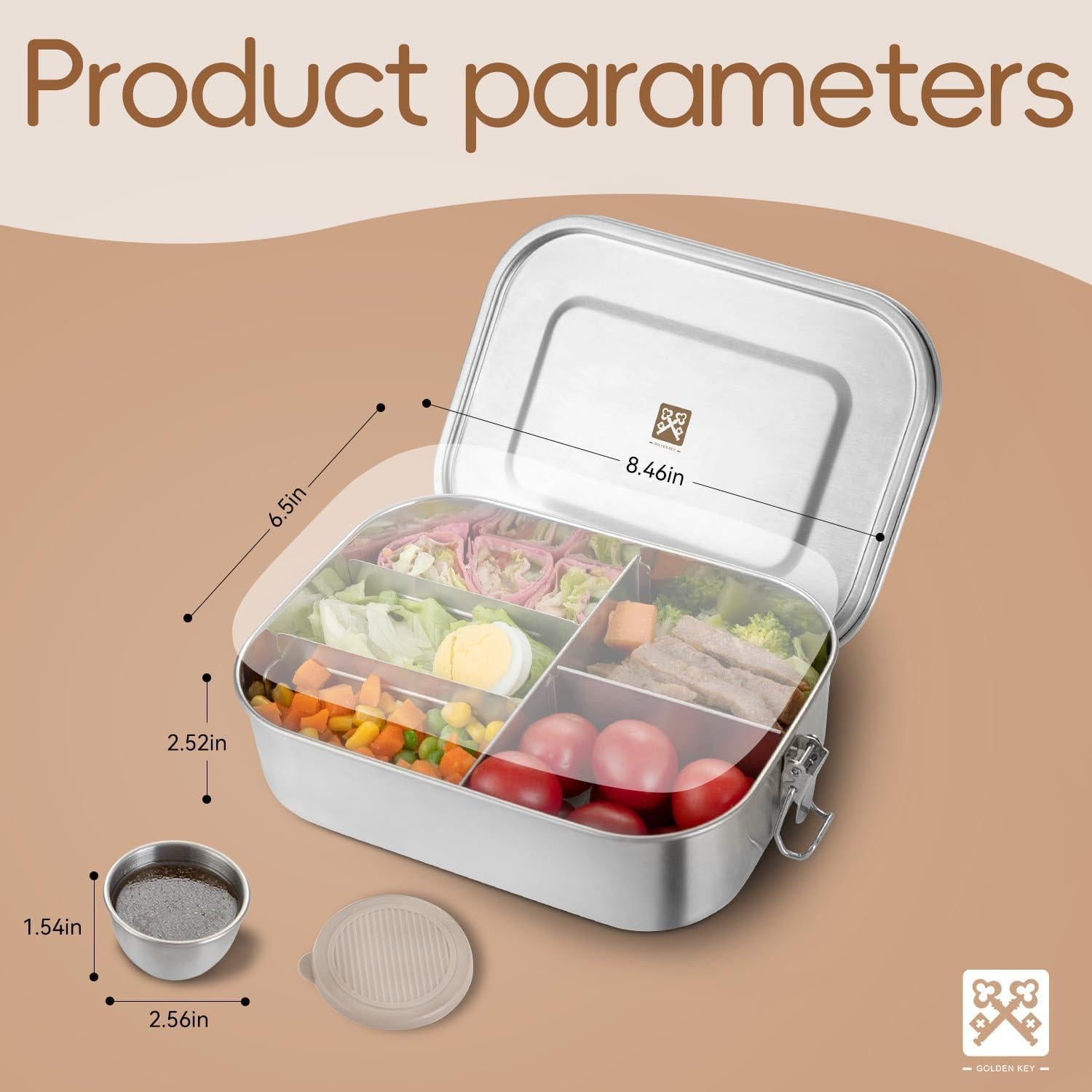 Caja de Almuerzo Acero Inoxidable Golden Key 1400ml 5 Compartimentos